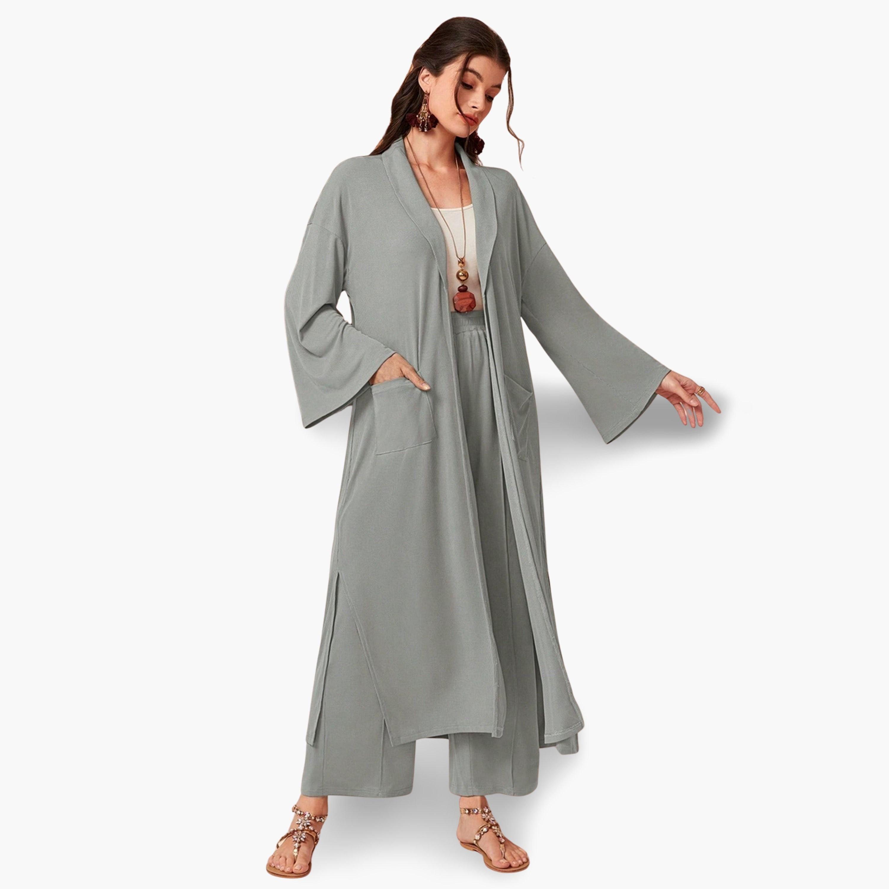 Take Two Women Grey Kimono and Wide Leg Trousers Co-Ords-women-clothing-coordsets-image-2