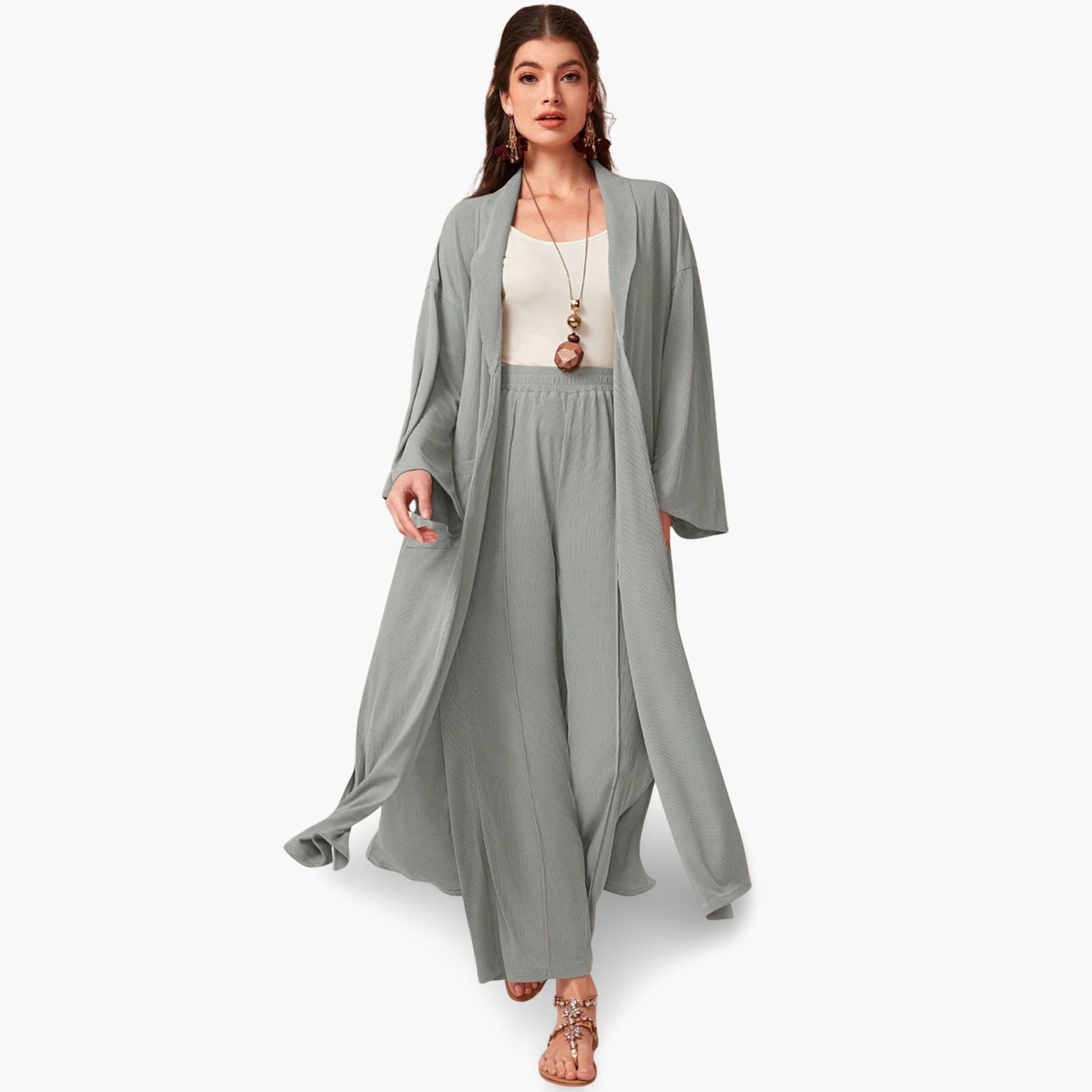 Take Two Women Grey Kimono and Wide Leg Trousers Co-Ords-women-clothing-coordsets-image-4