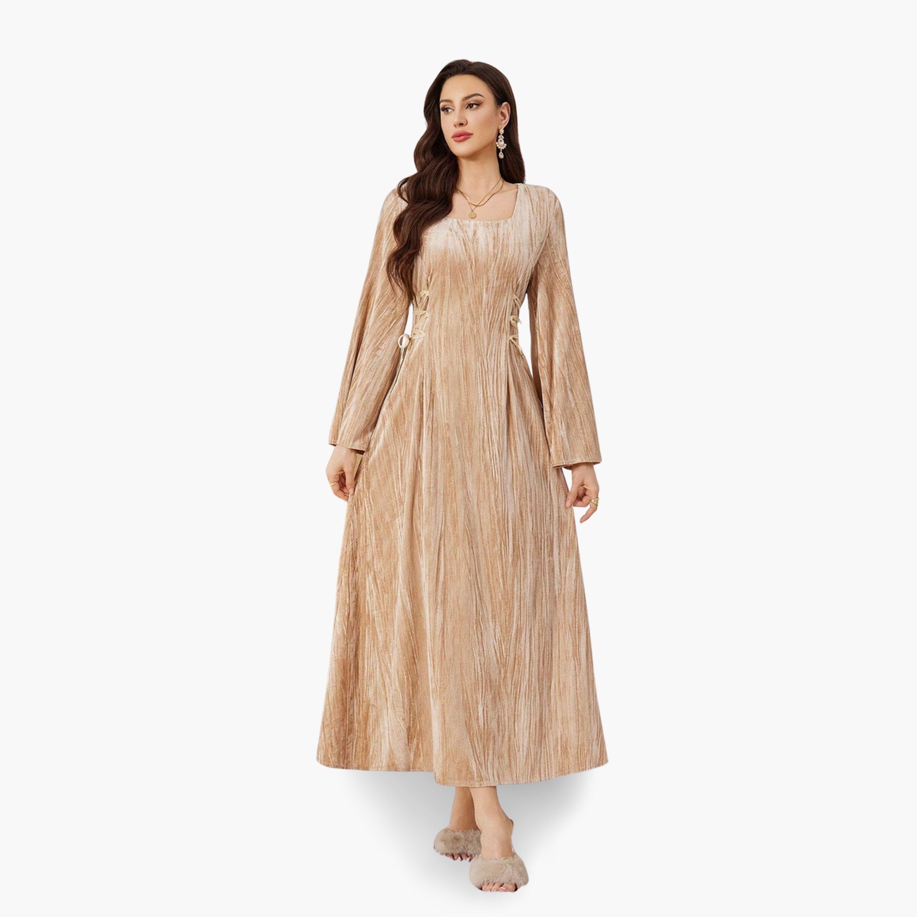 Take Two Women Beige Textured Waist Tie Maxi Dress-women-clothing-dresses-image-2