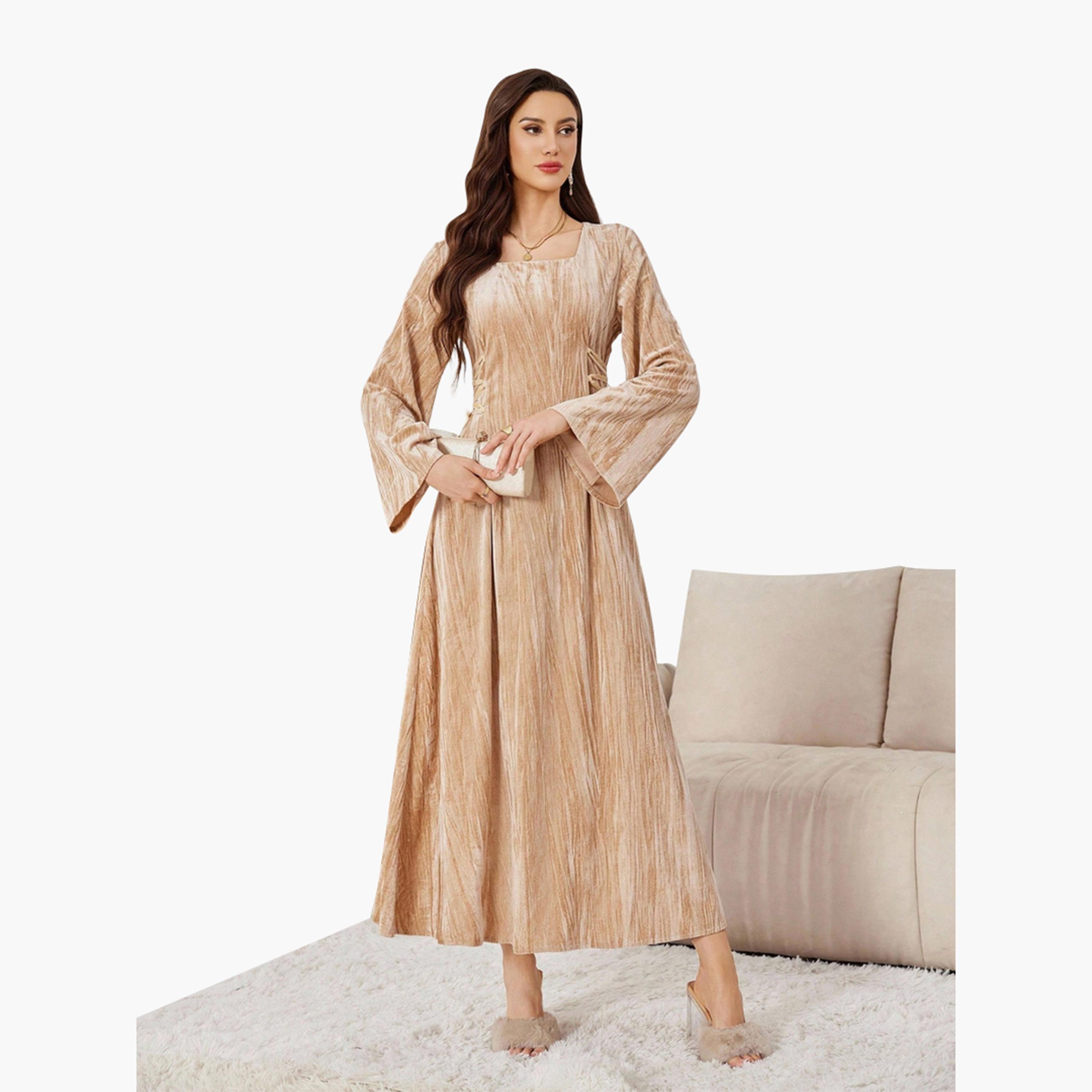 Take Two Women Beige Textured Waist Tie Maxi Dress-women-clothing-dresses-image-3