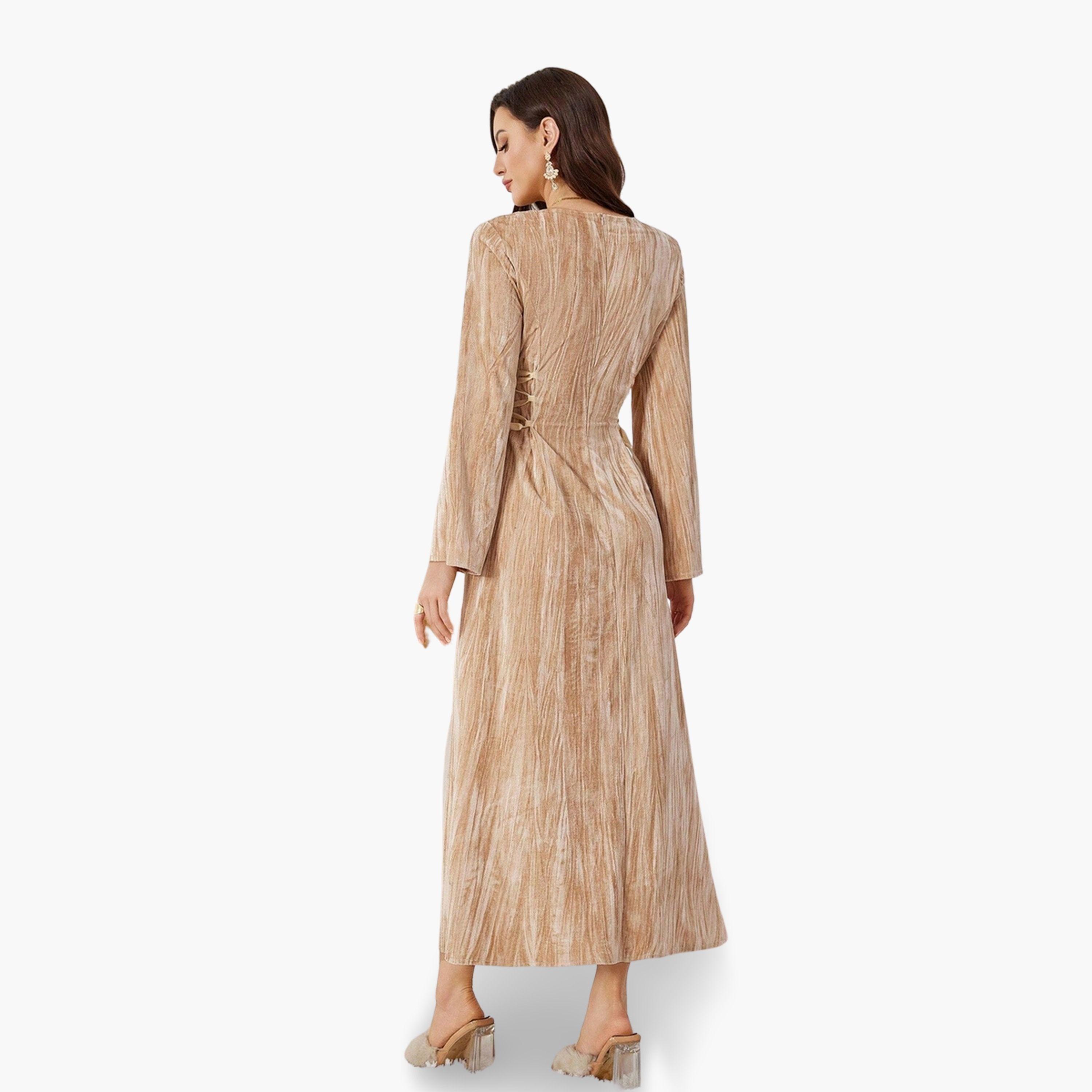 Take Two Women Beige Textured Waist Tie Maxi Dress-women-clothing-dresses-image-5