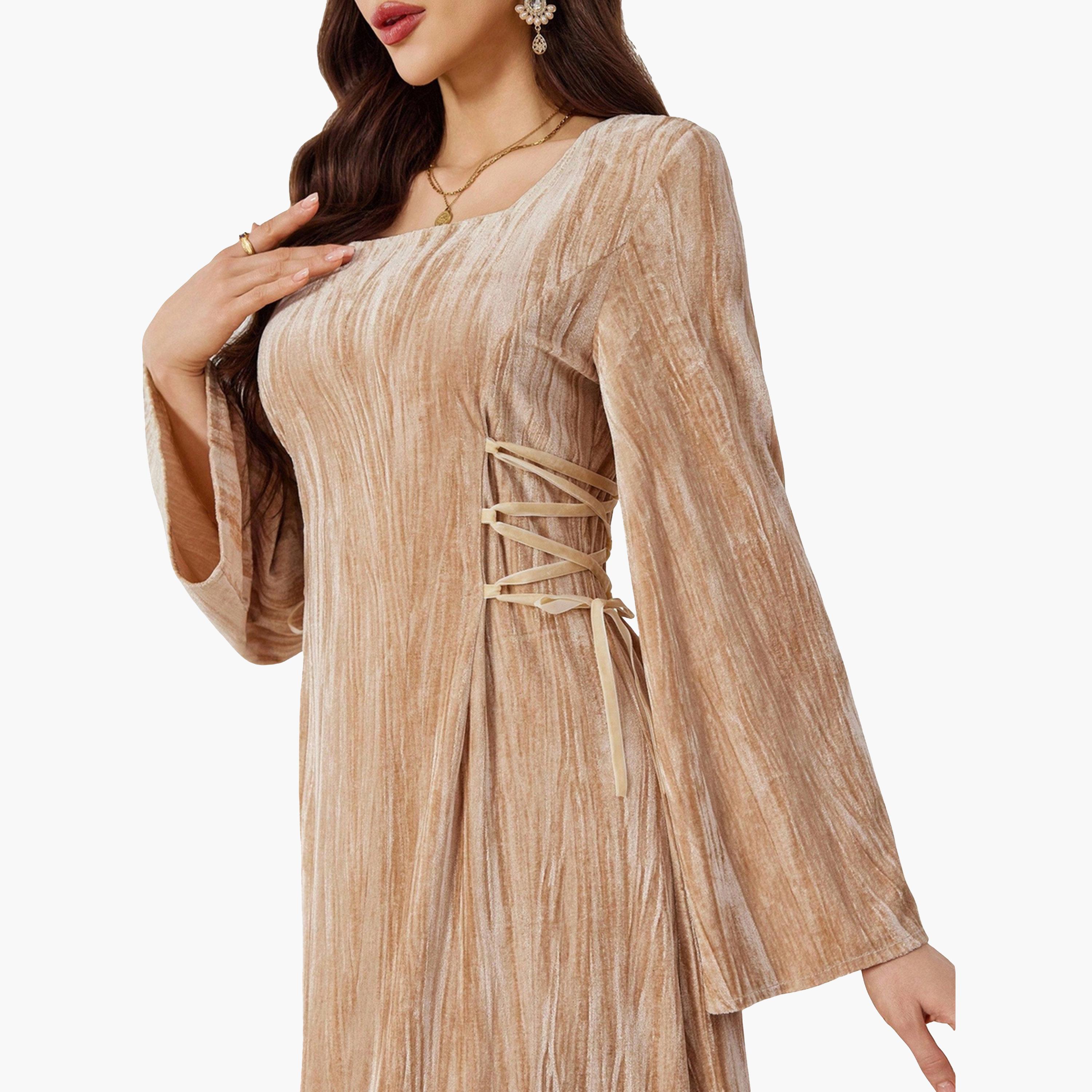 Take Two Women Beige Textured Waist Tie Maxi Dress-women-clothing-dresses-image-6
