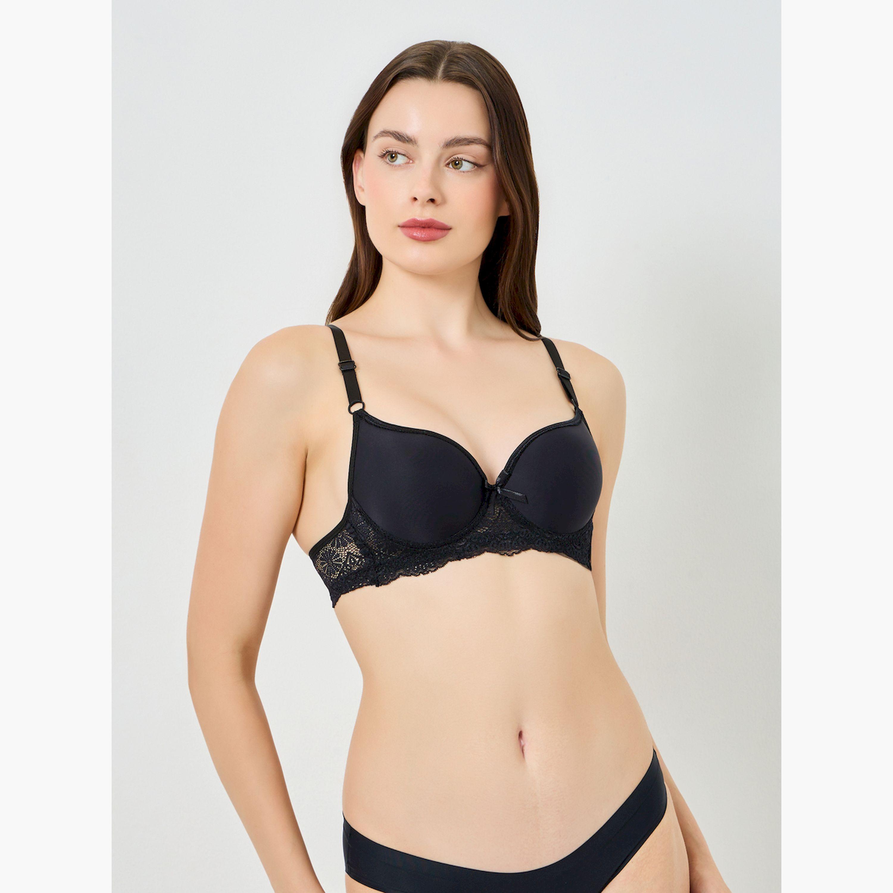 طقم من 2 قطع - صدرية بوش أب بأسلاك وحشوة وتفاصيل دانتيل-women-clothing-lingerie-bras-image-2