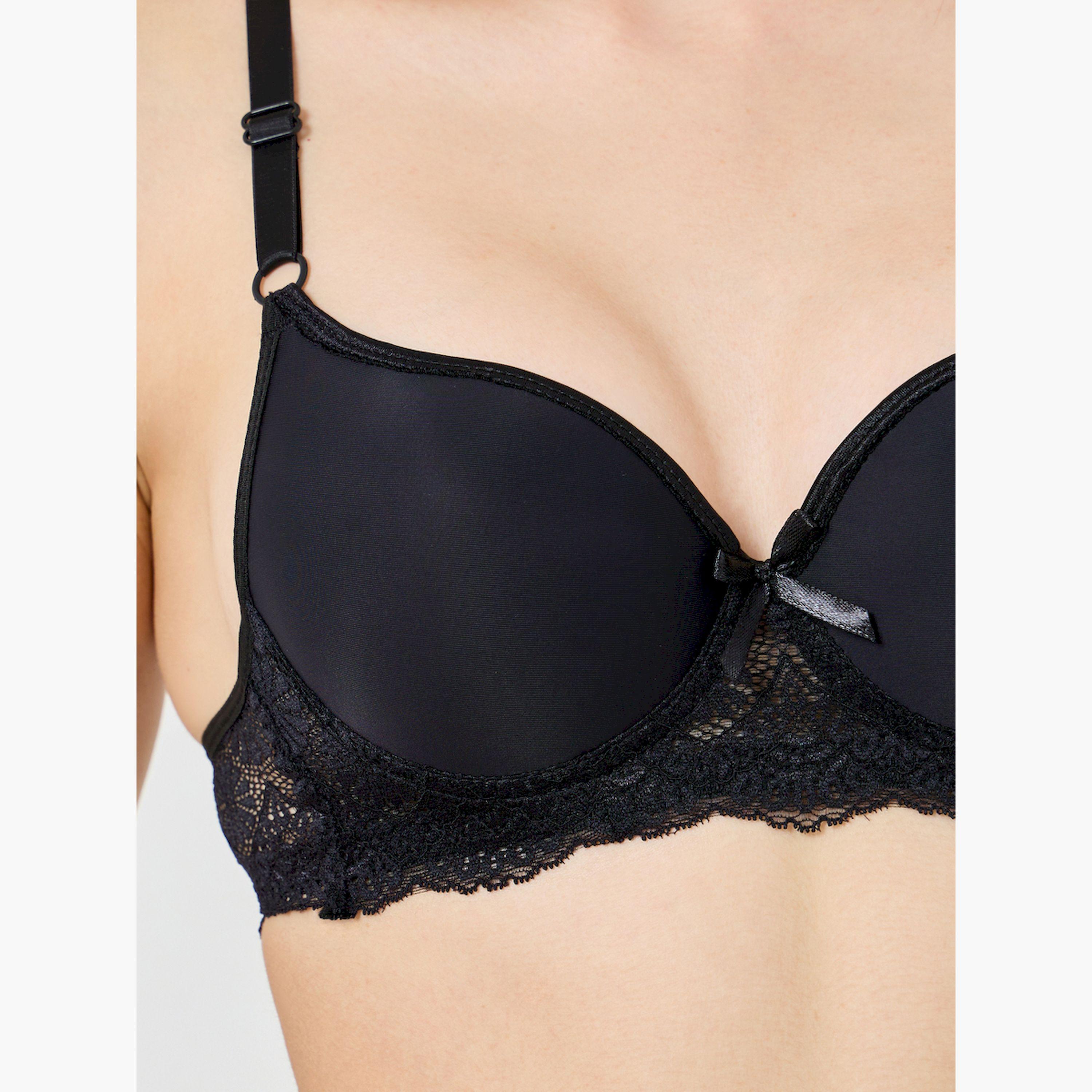 Styli Pack of 2 - Padded Wired Lace Band Detail Balconette Push-Up Bra-women-clothing-lingerie-bras-image-3