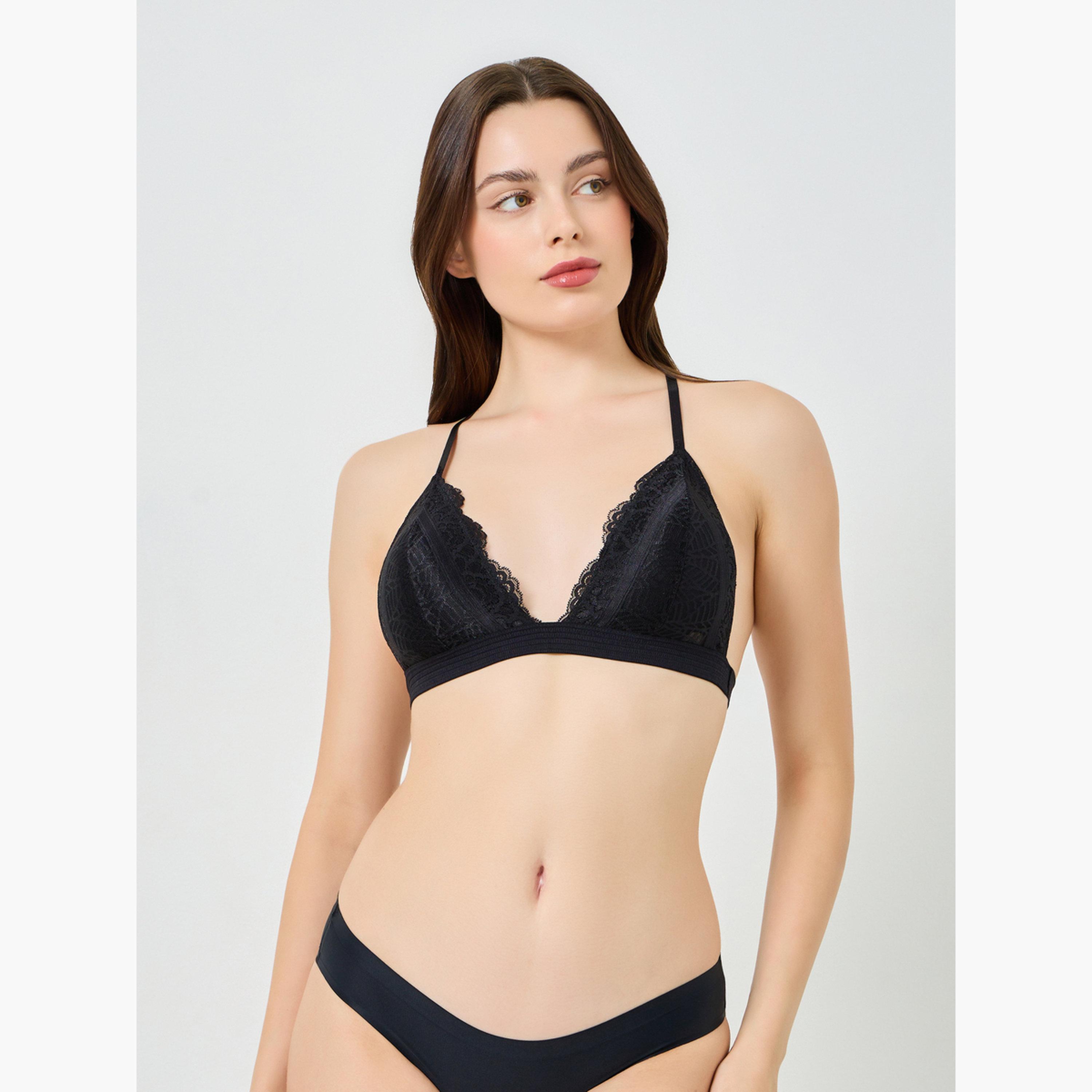 Styli Padded Non-Wired Lace Bralette with Metal Trim-women-clothing-lingerie-bras-image-1