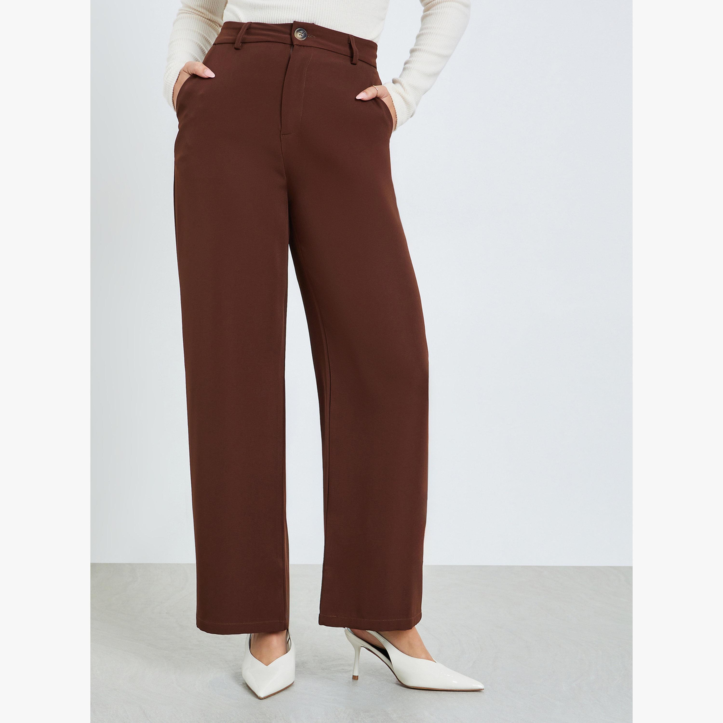 Take Two Brown Solid Wide Leg Trousers-women-clothing-bottoms-trousers-image-1