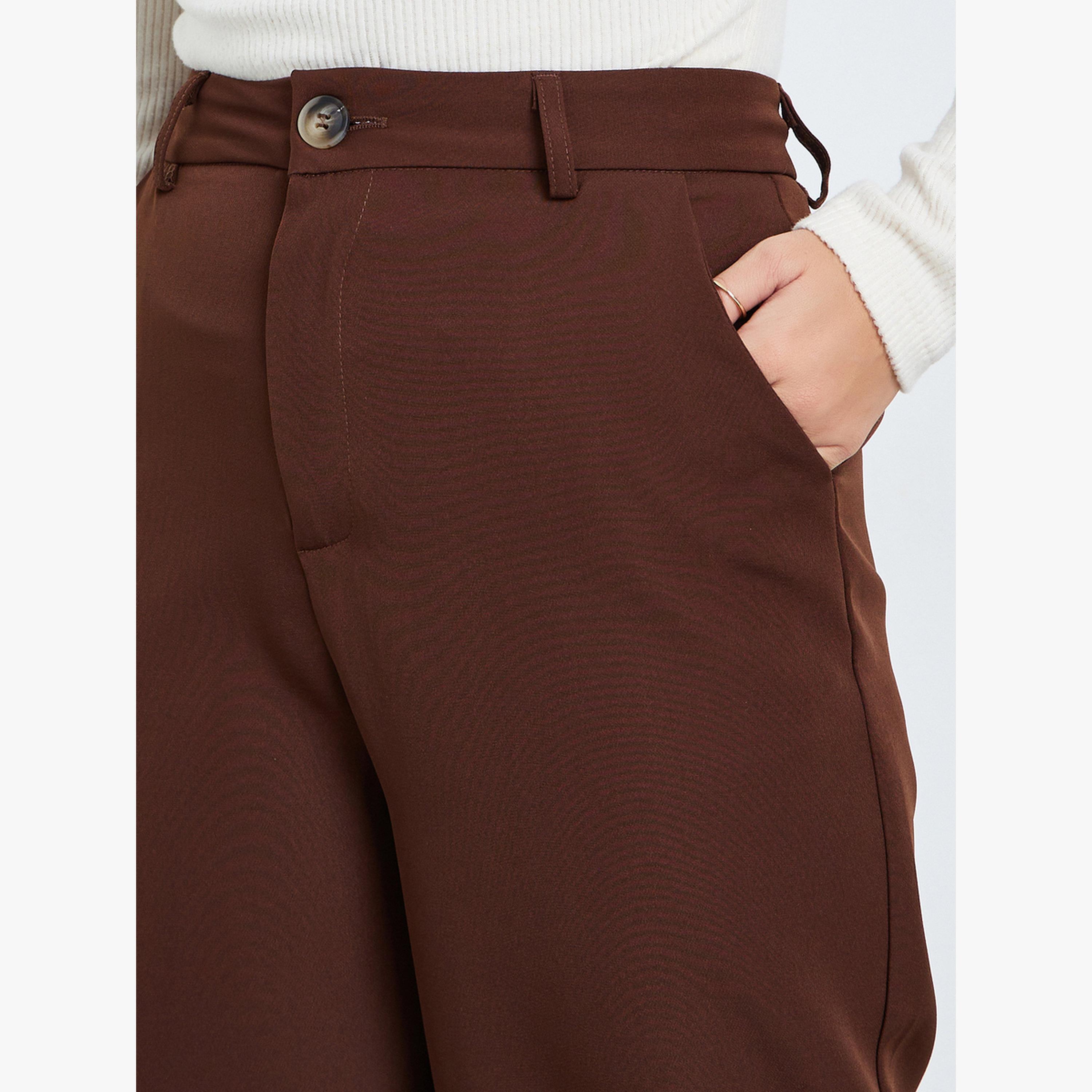 Take Two Brown Solid Wide Leg Trousers-women-clothing-bottoms-trousers-image-3