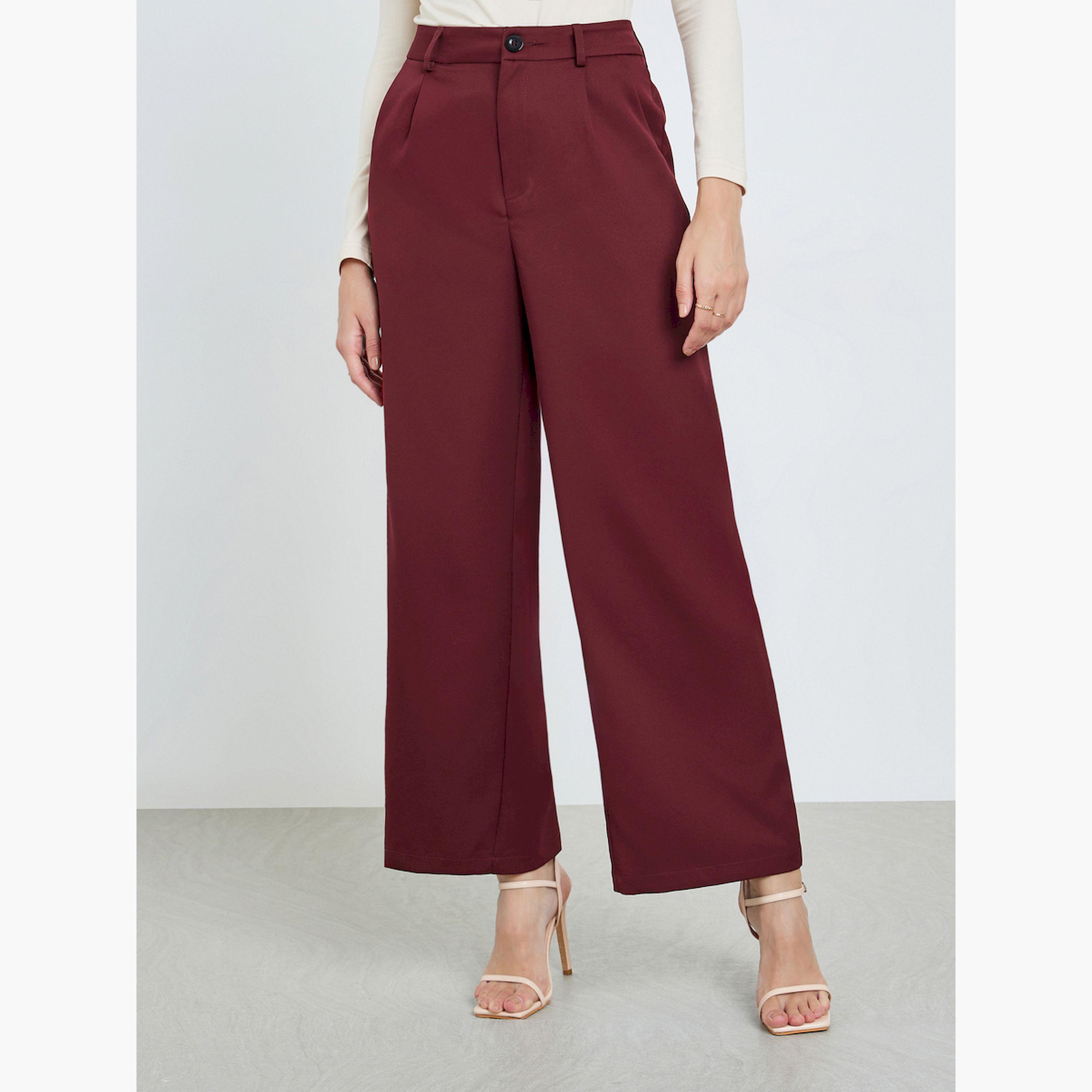 Take Two Burgundy High Rise Straight Leg Trousers-women-clothing-bottoms-trousers-image-1