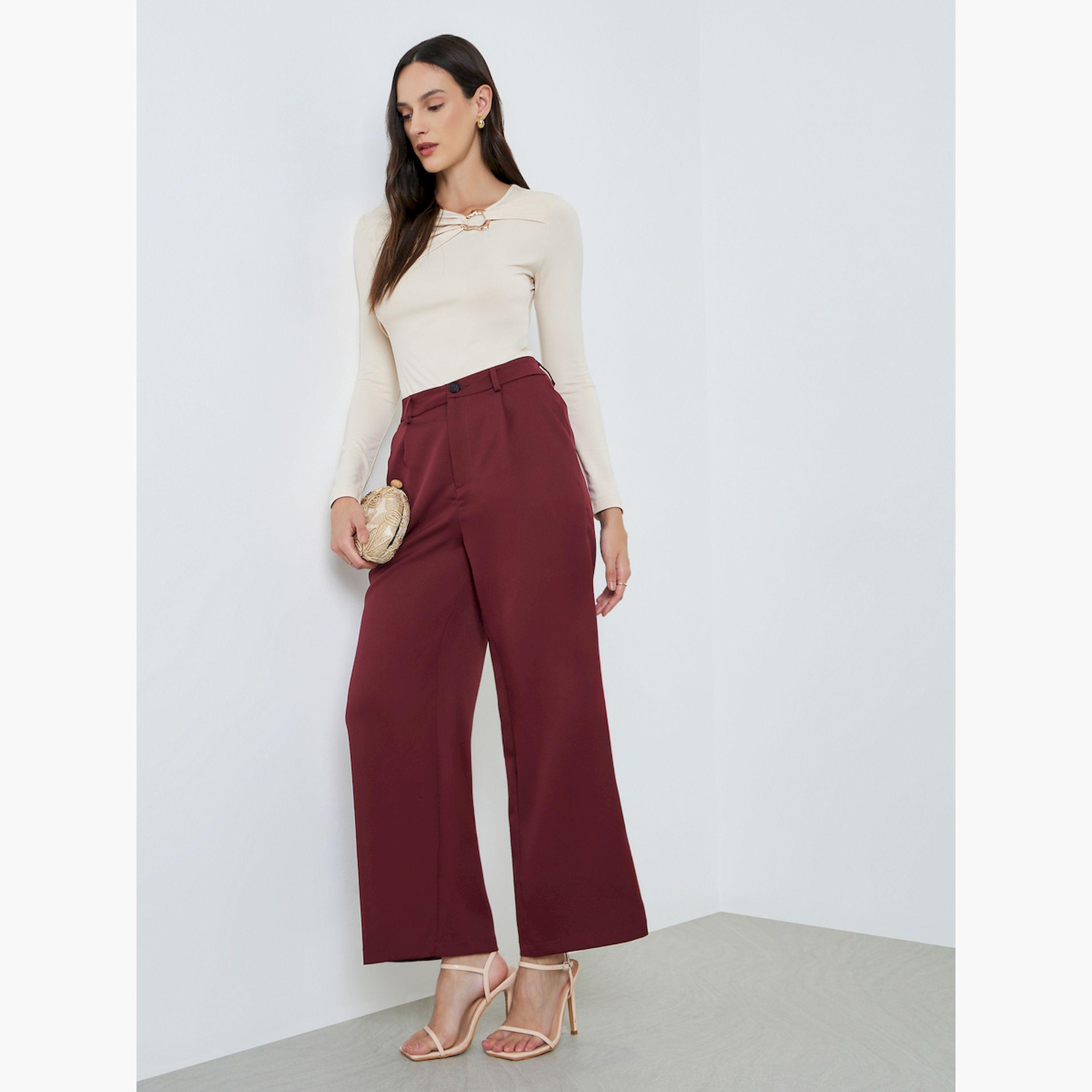 Take Two Burgundy High Rise Straight Leg Trousers-women-clothing-bottoms-trousers-image-2