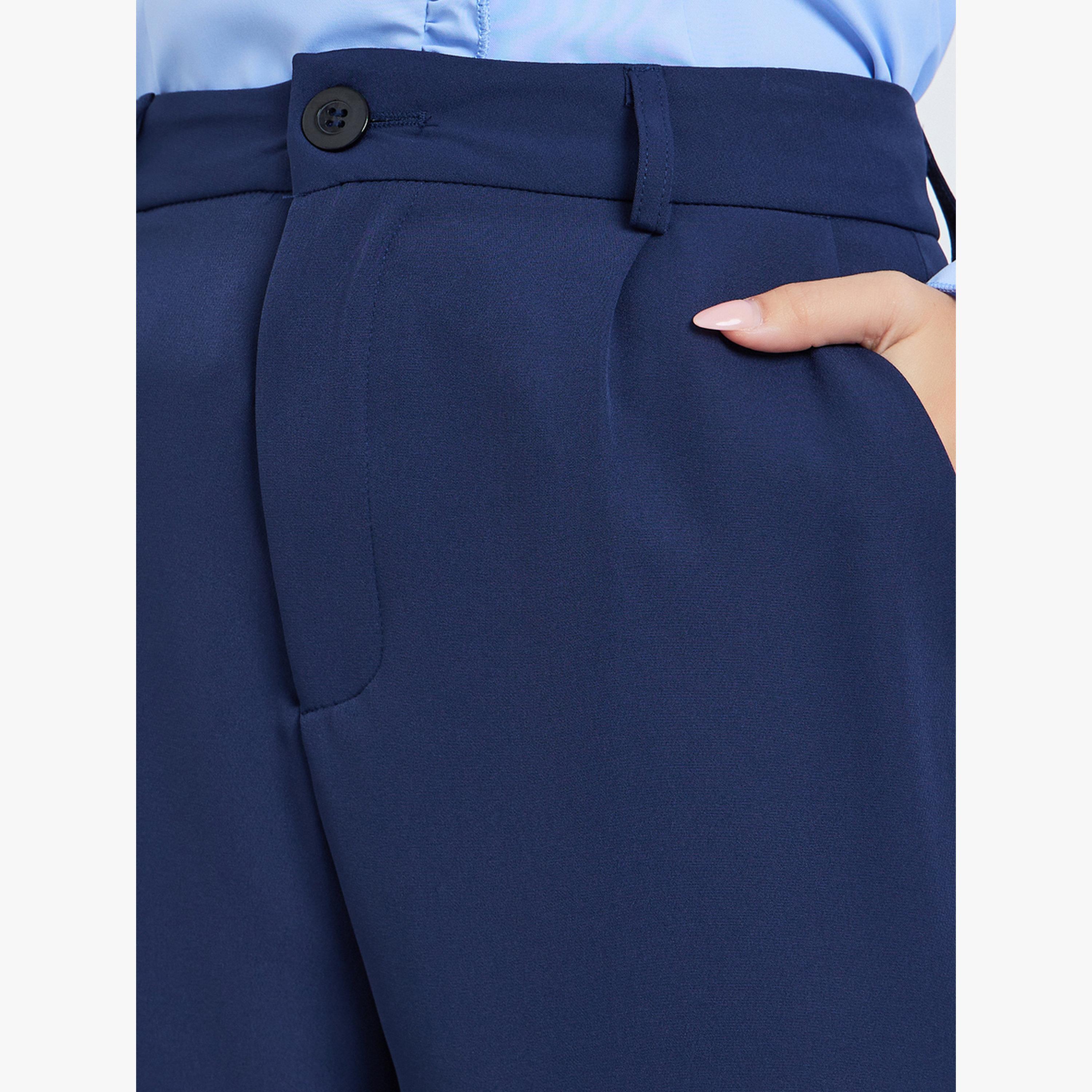 Take Two Navy Blue Solid Straight Leg Trousers-women-clothing-bottoms-trousers-image-3