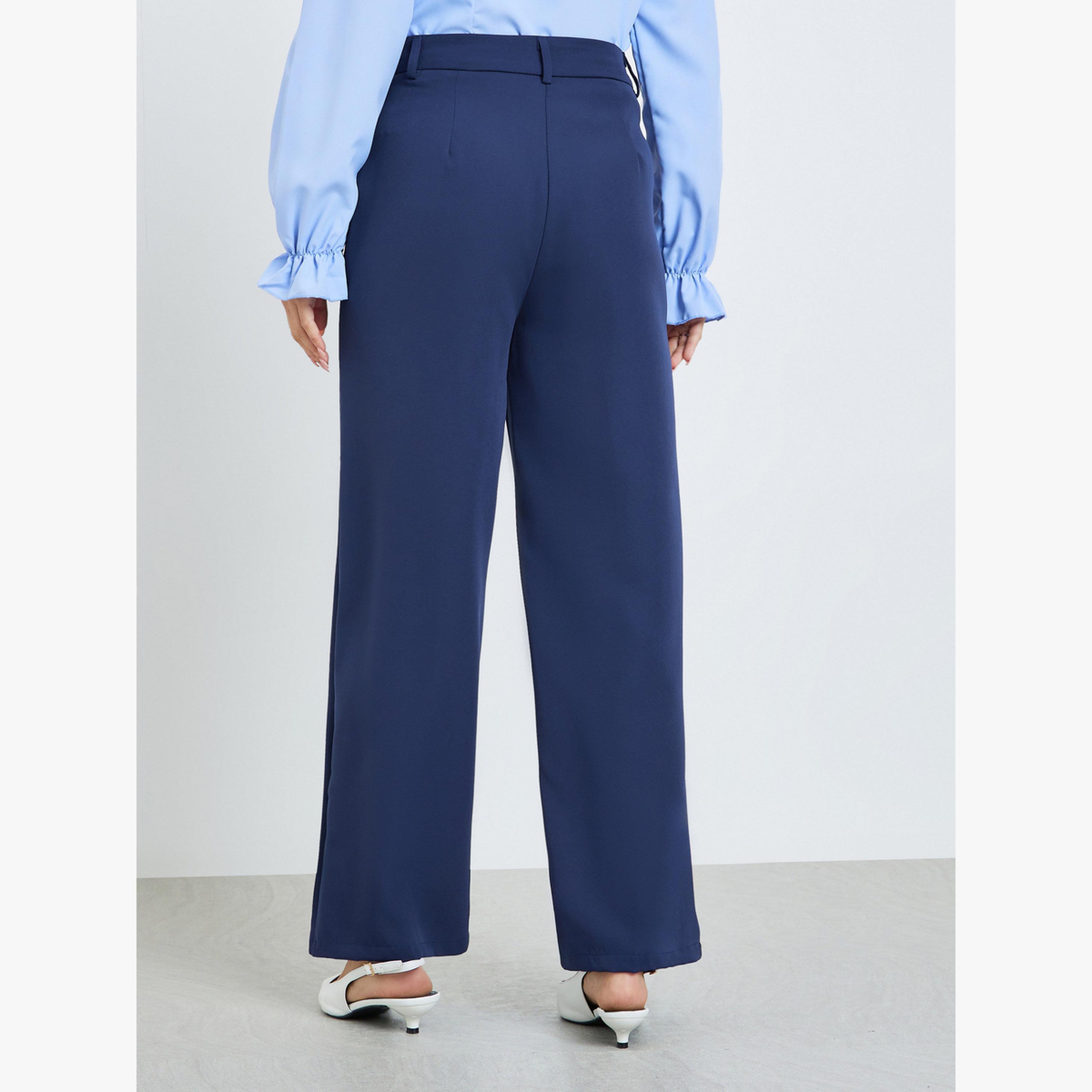 Take Two Navy Blue Solid Straight Leg Trousers-women-clothing-bottoms-trousers-image-4