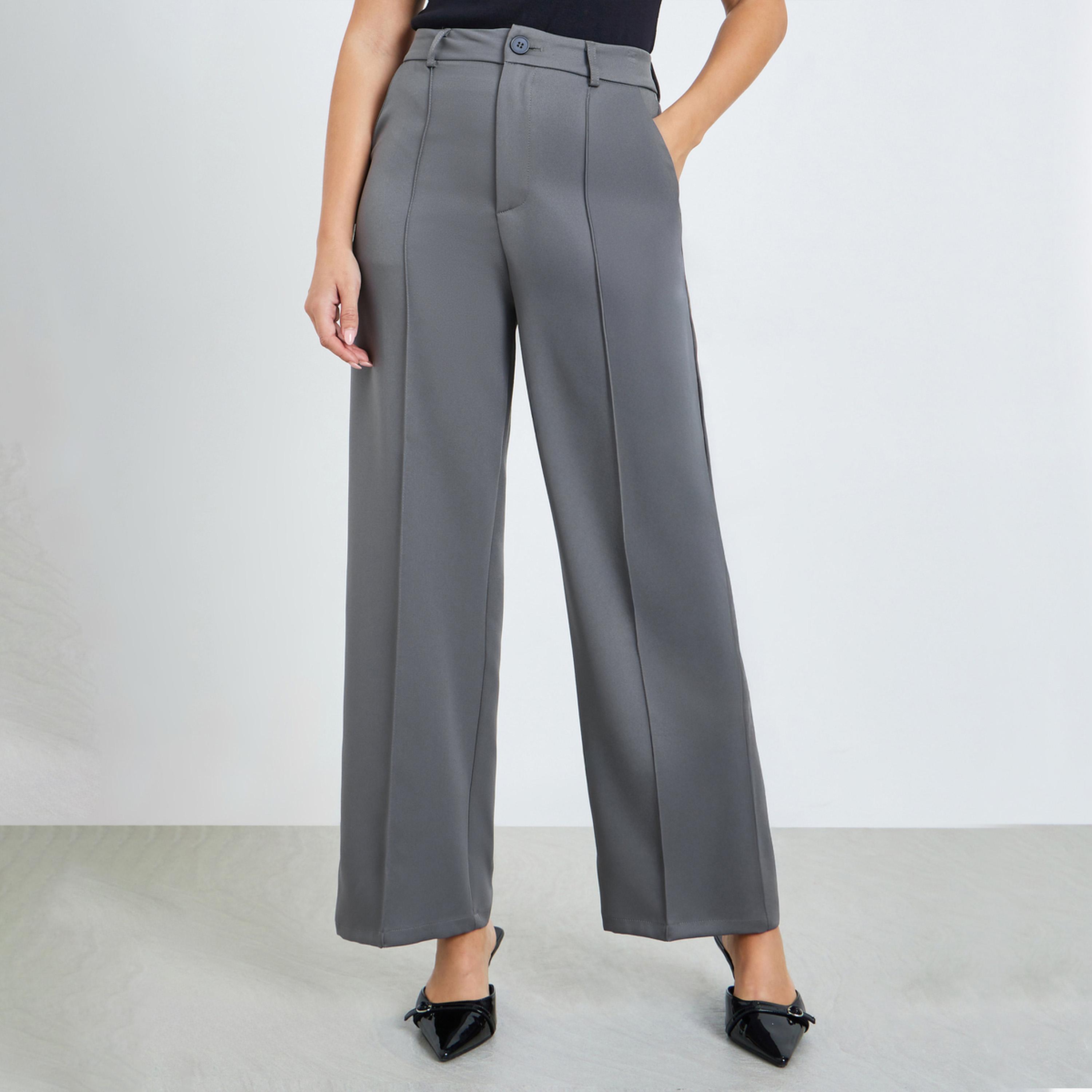 بنطال رمادي سادة بقصة مستقيمة-women-clothing-bottoms-trousers-image-1