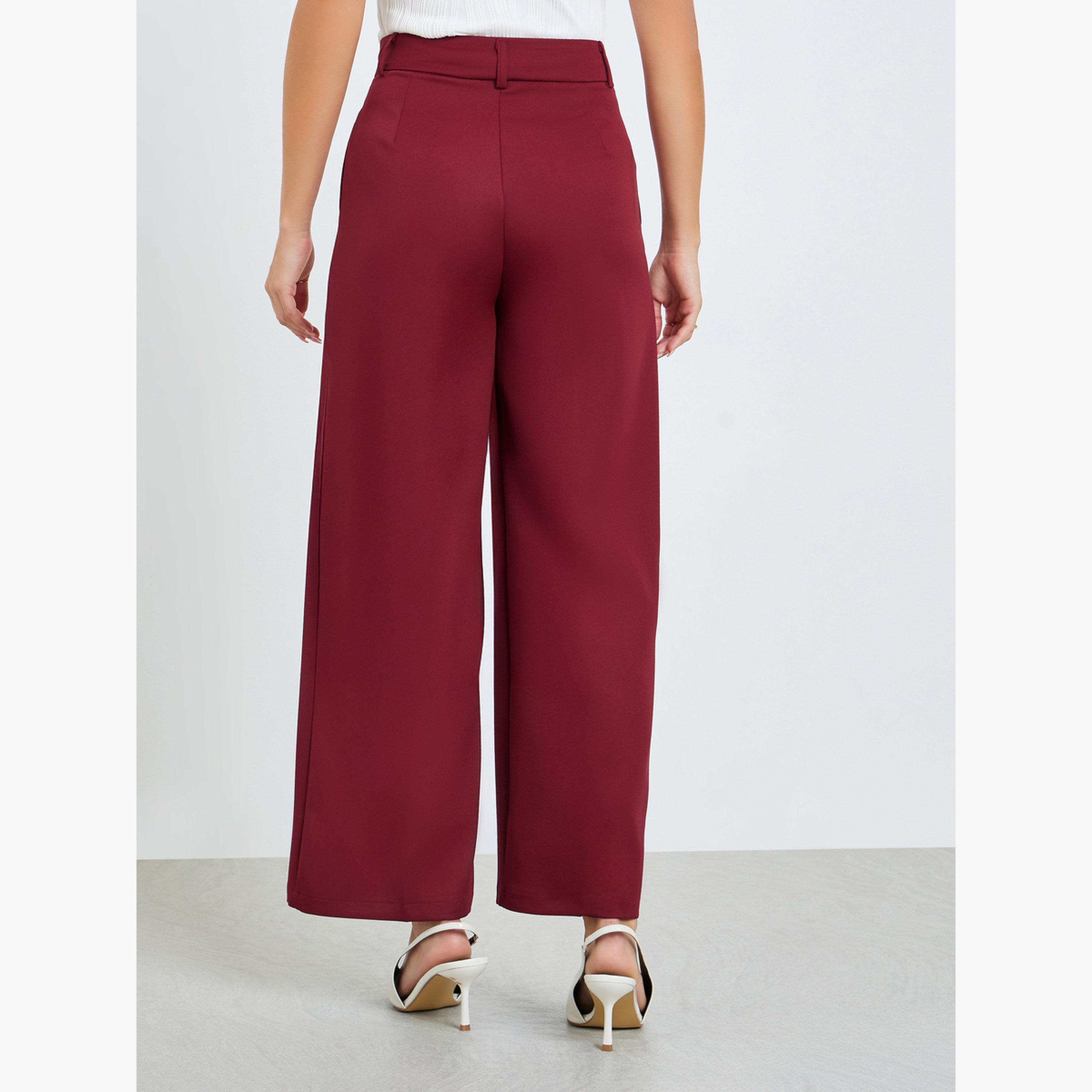 بنطال عنابي سادة واسع الساق-women-clothing-bottoms-trousers-image-3