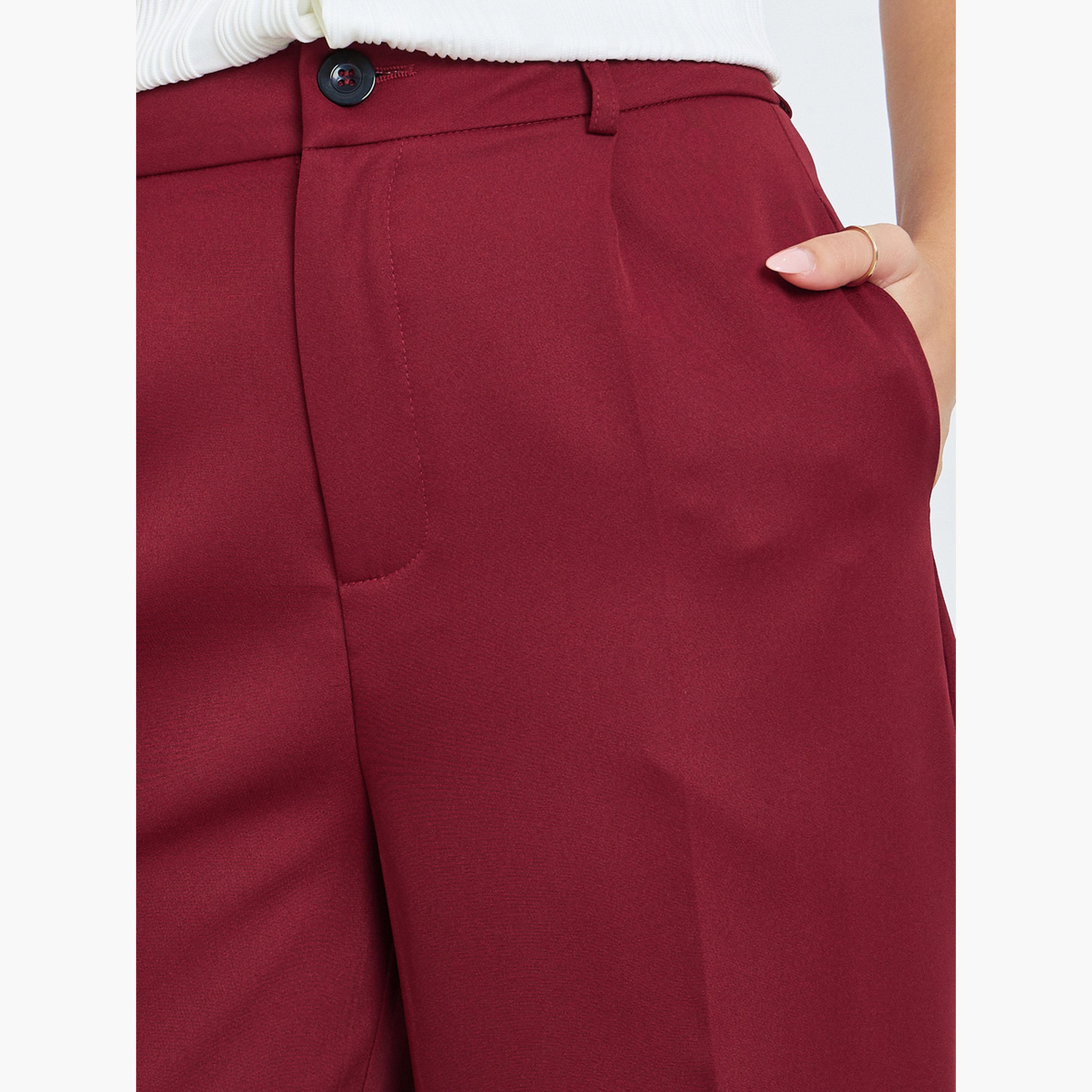 Take Two Burgundy Solid Wide Leg Trousers-women-clothing-bottoms-trousers-image-4