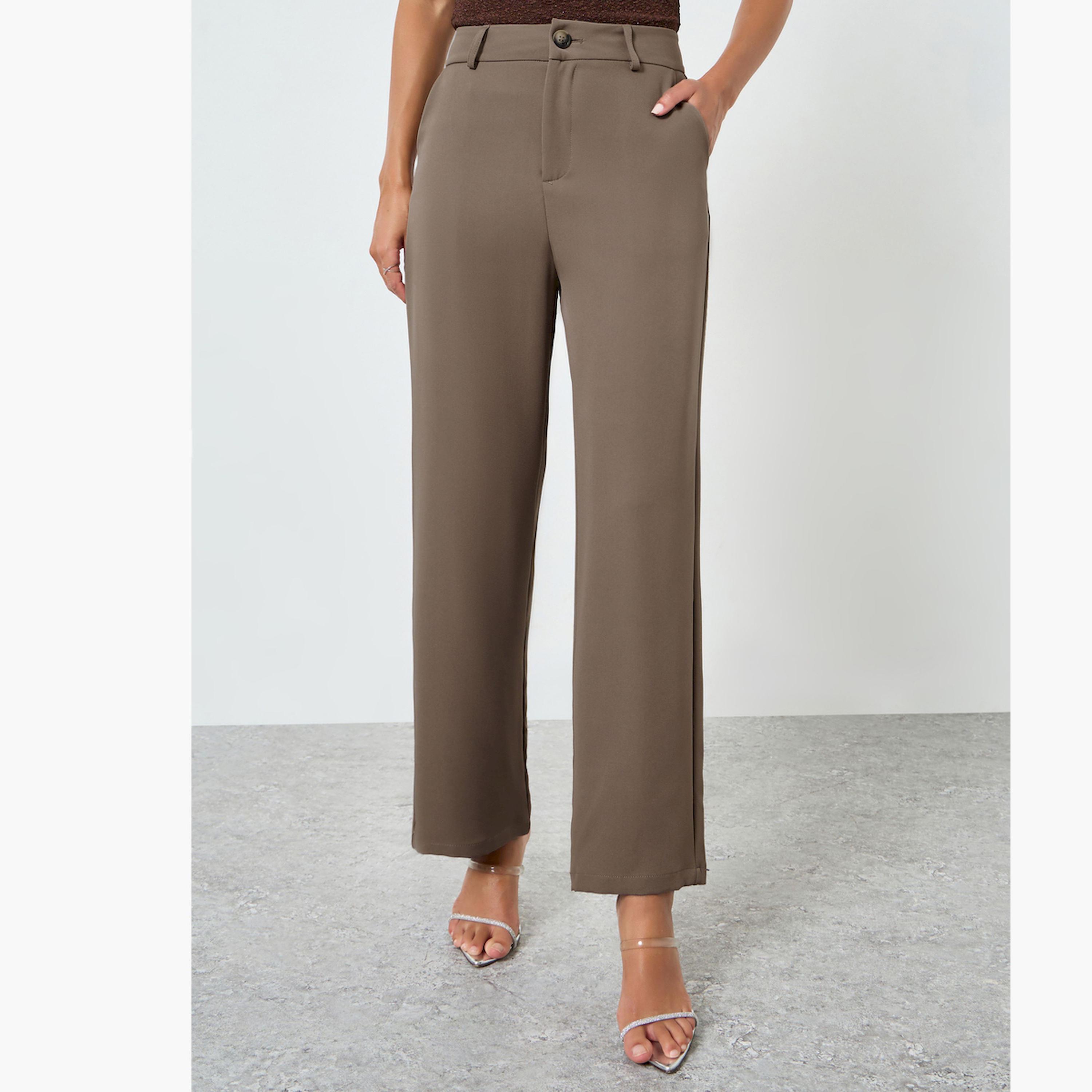 Take Two Tan High Rise Straight Leg Pants-women-clothing-bottoms-trousers-image-1