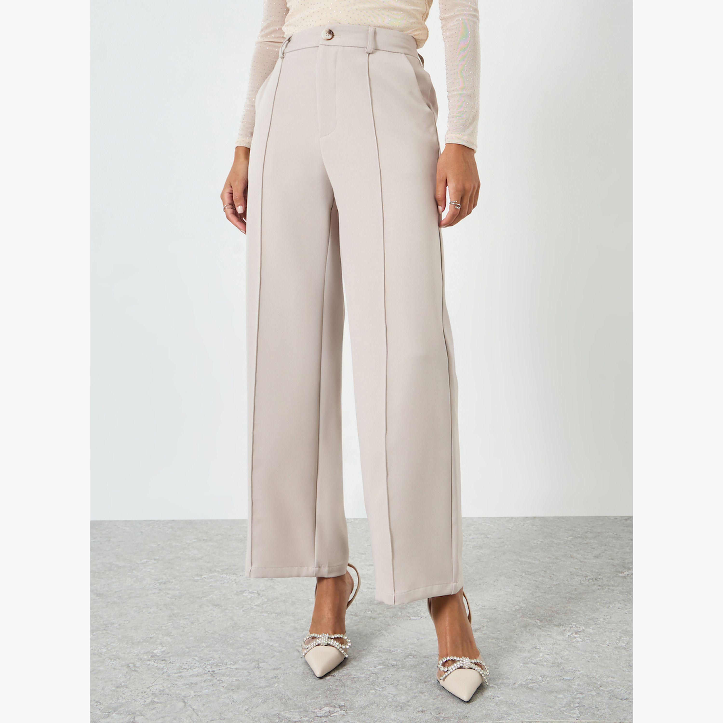 بنطال بيج بأرجل مستقيمة وتفاصيل محزوزة-women-clothing-bottoms-trousers-image-1