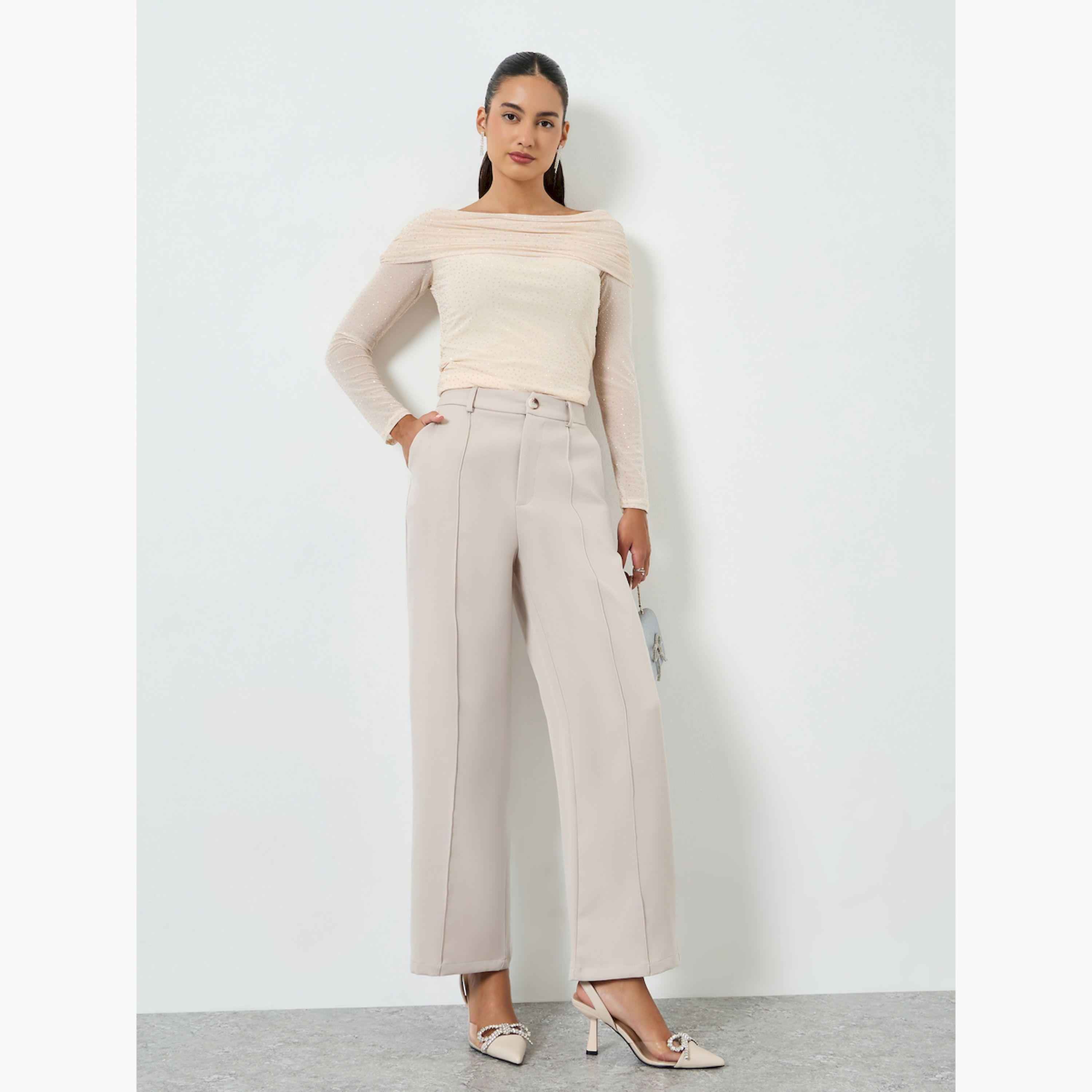بنطال بيج بأرجل مستقيمة وتفاصيل محزوزة-women-clothing-bottoms-trousers-image-2