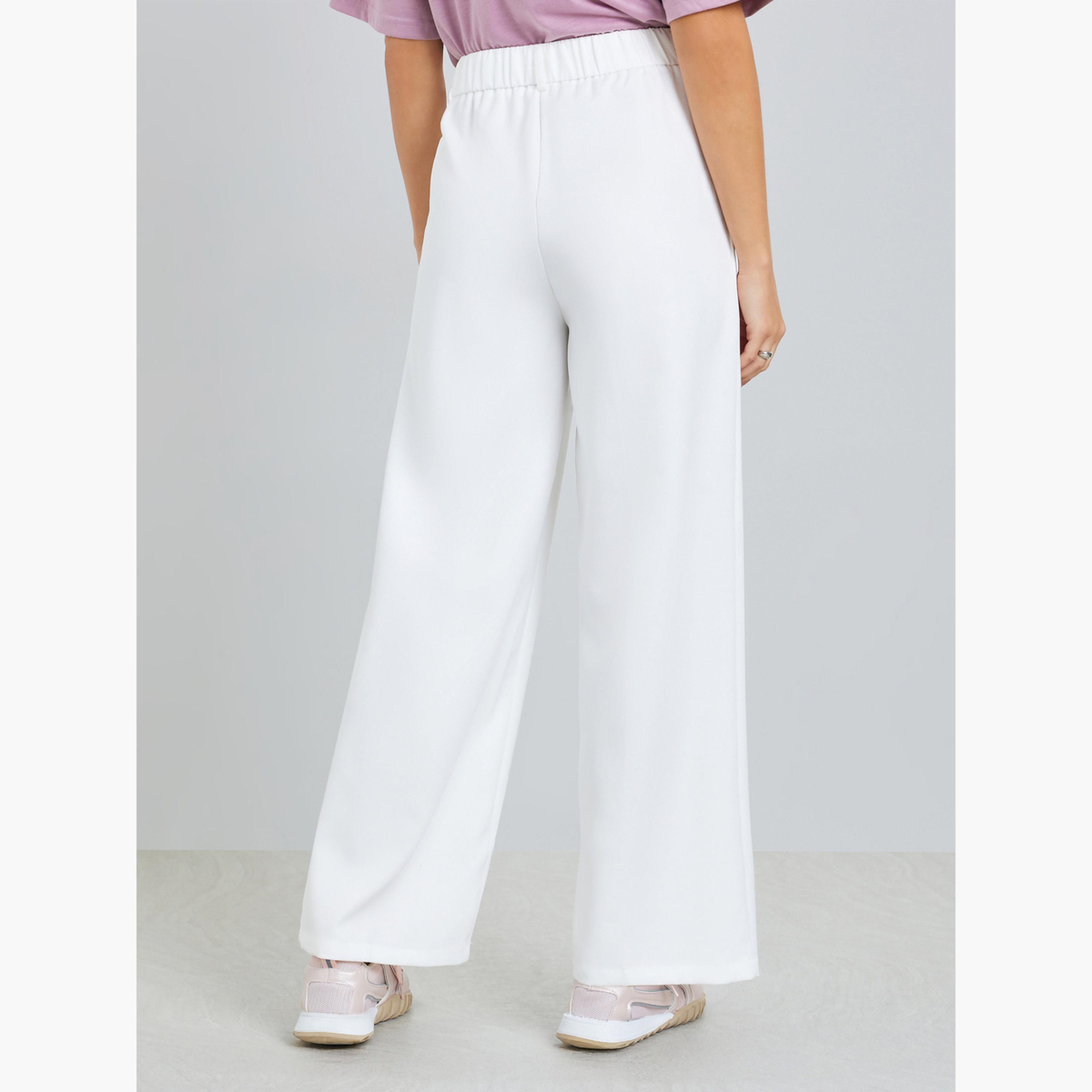 Take Two White Wide Leg Trousers with Drawstring-women-clothing-bottoms-trousers-image-3