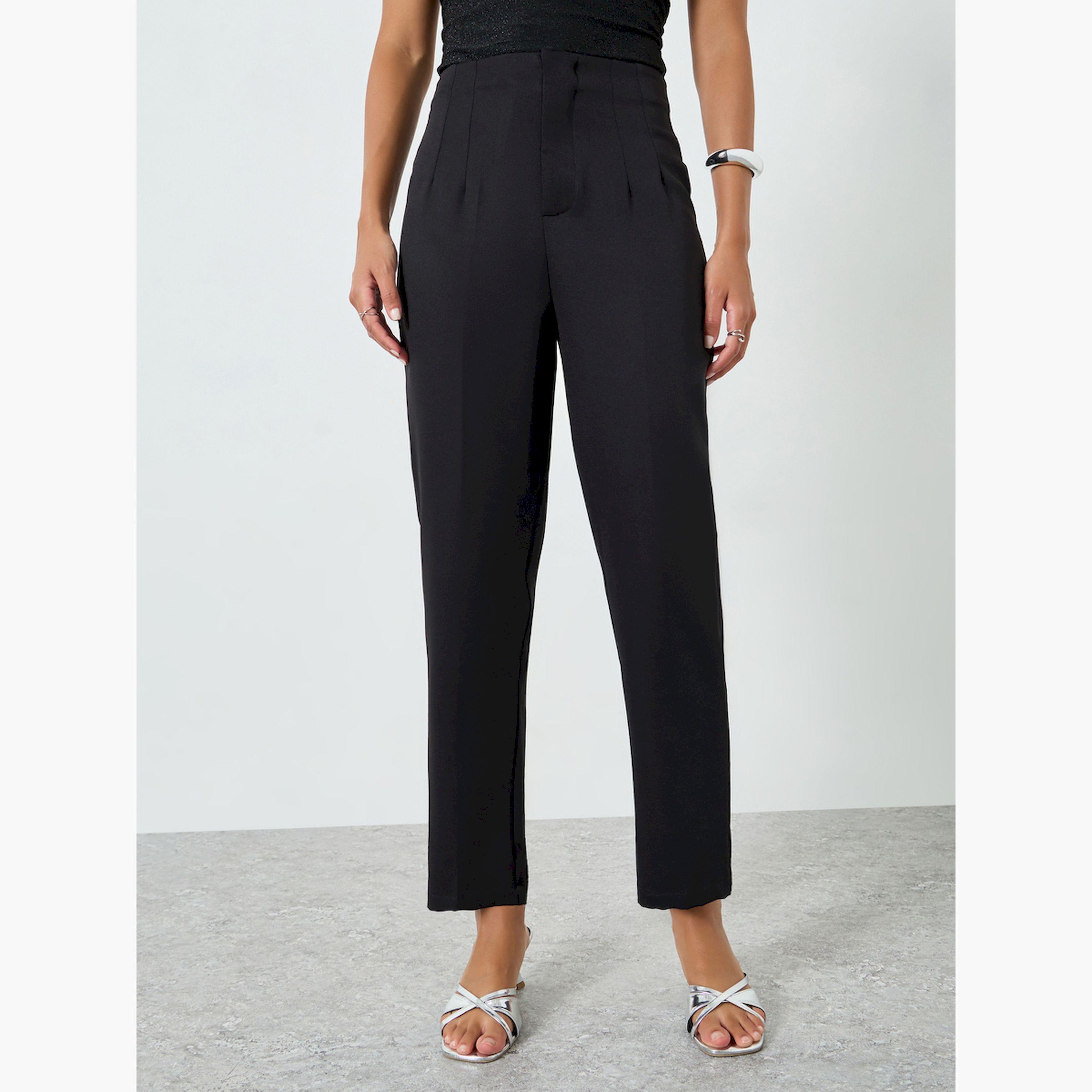 بنطال أسود خصر عالي وقصة ضيقة-women-clothing-bottoms-trousers-image-1