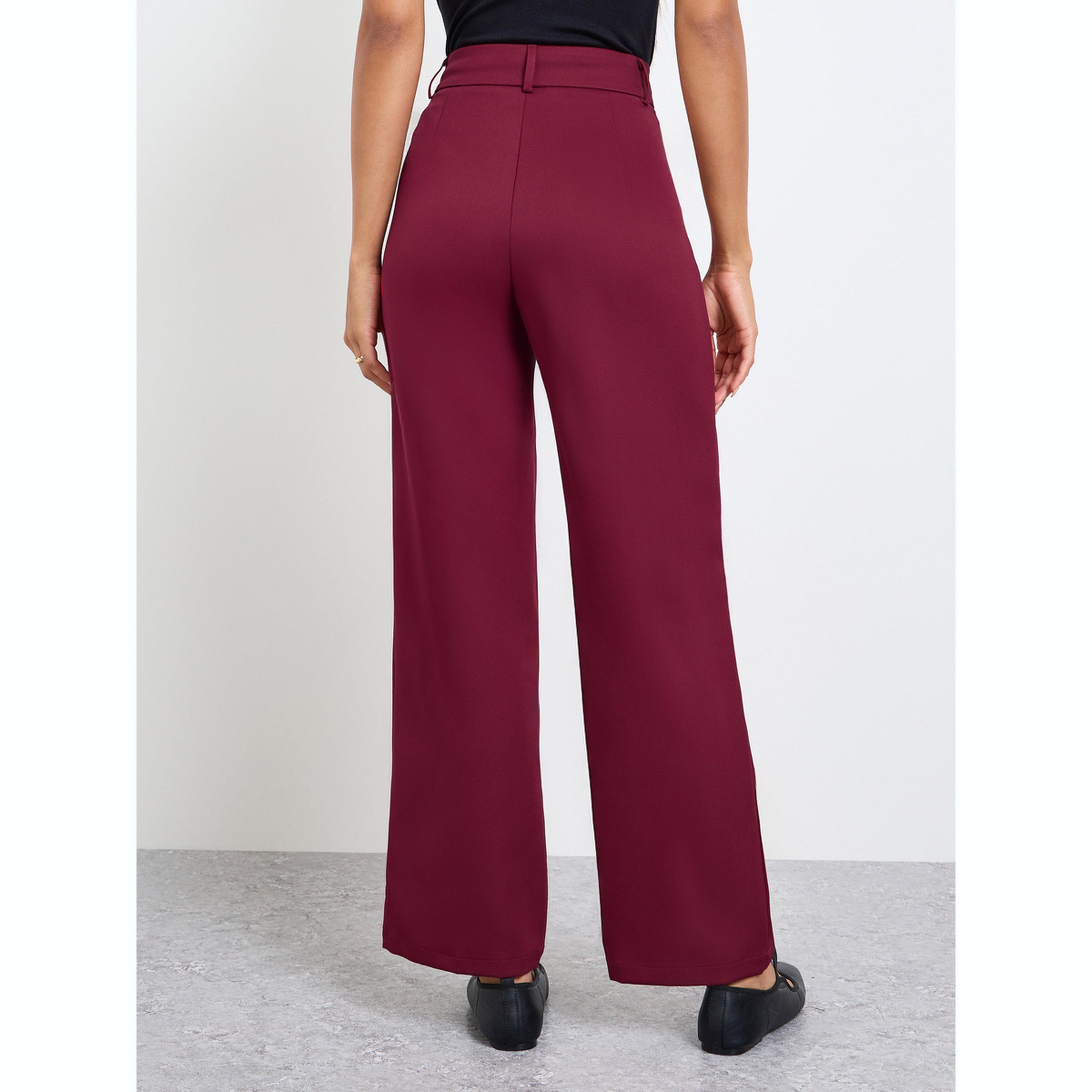 Take Two Burgundy Solid Straight Leg Pants-women-clothing-bottoms-trousers-image-4