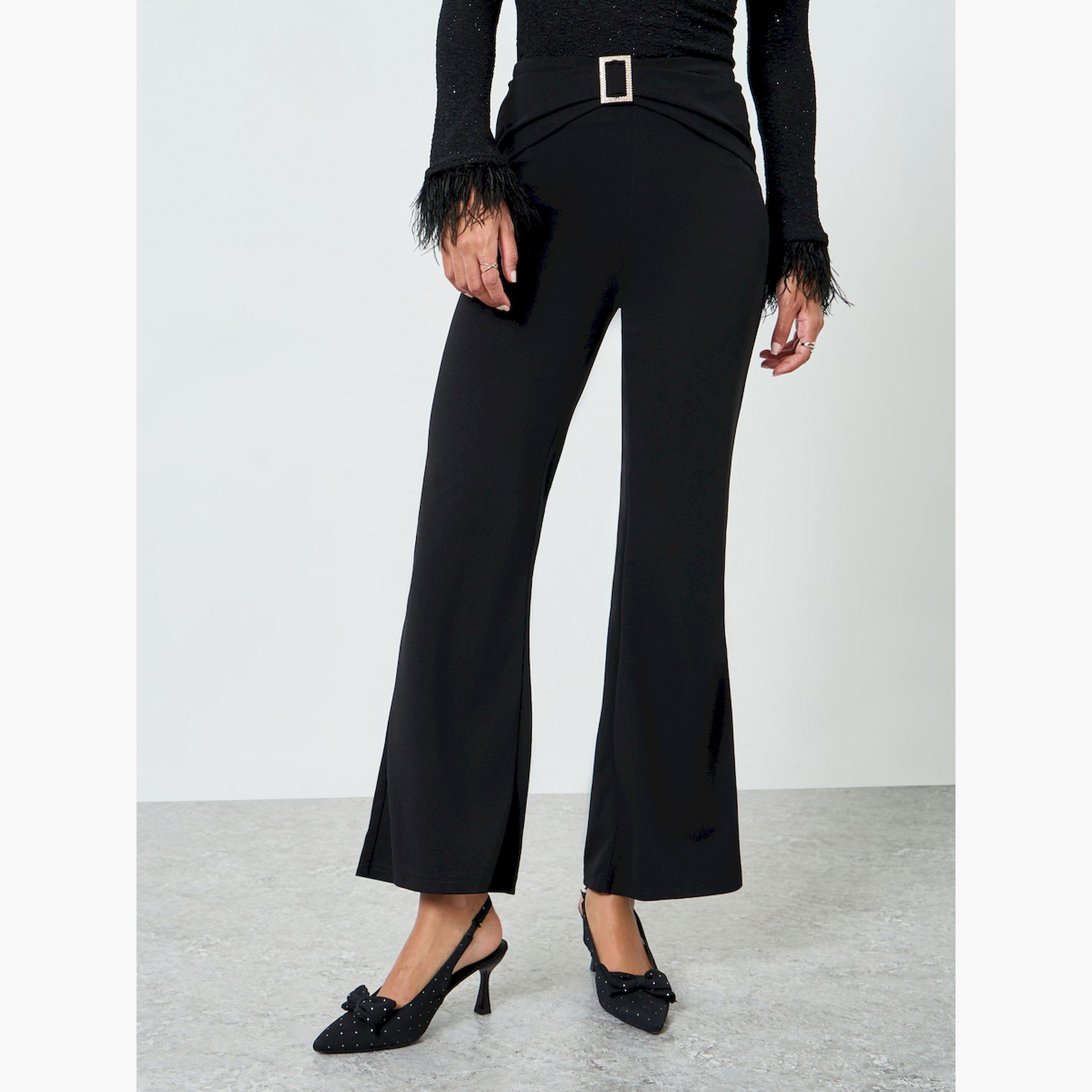 بنطال أسود شارلستون بتفاصيل إبزيم مزين-women-clothing-bottoms-trousers-image-1