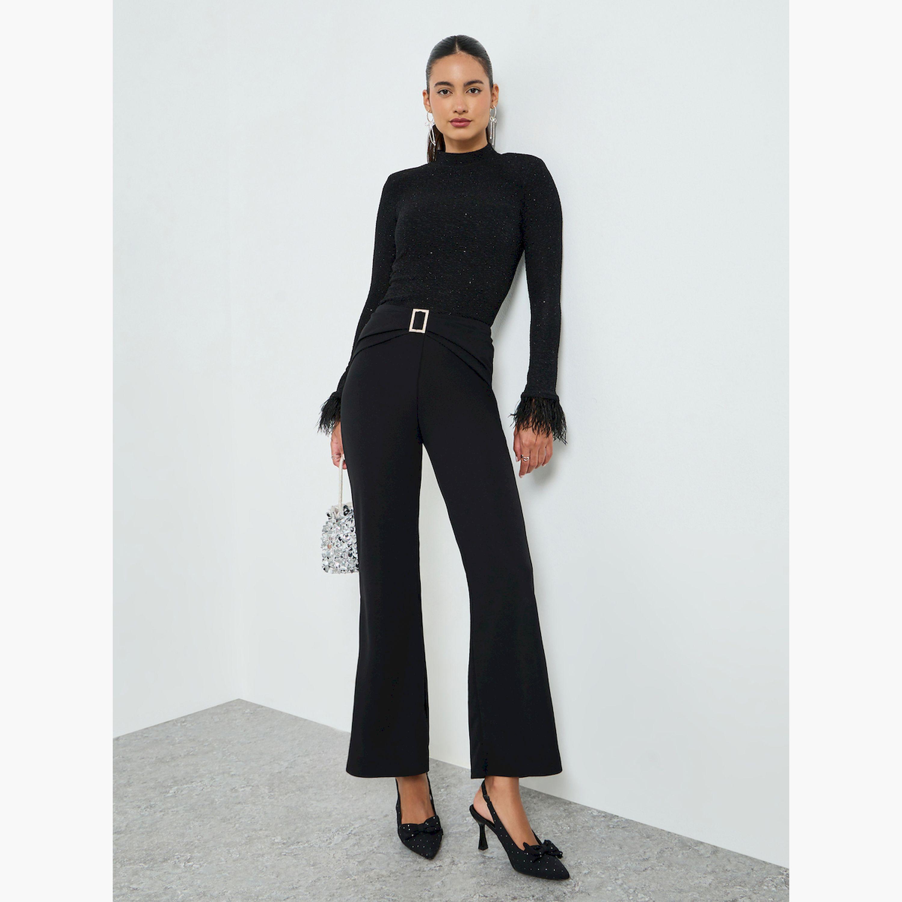 بنطال أسود شارلستون بتفاصيل إبزيم مزين-women-clothing-bottoms-trousers-image-2