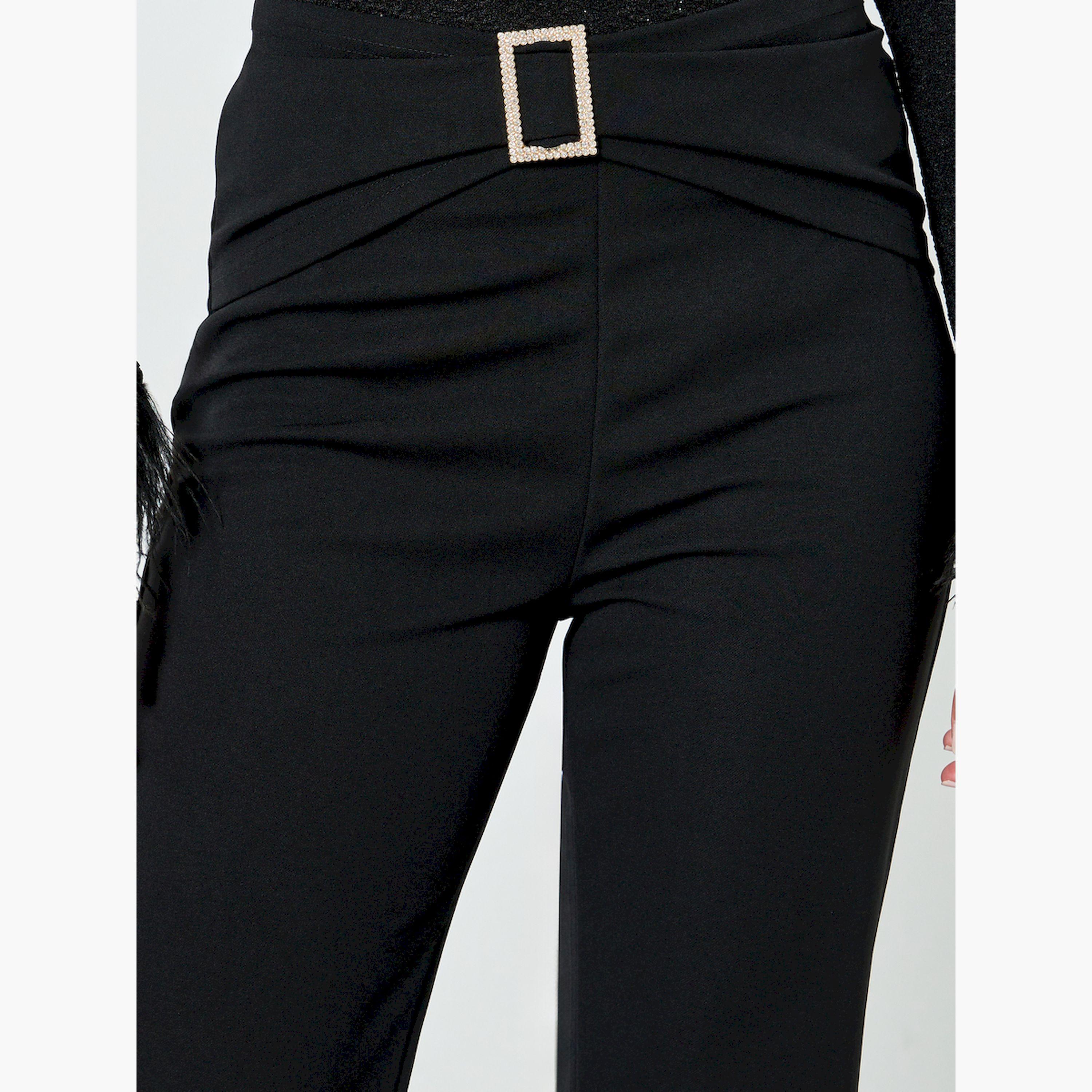 بنطال أسود شارلستون بتفاصيل إبزيم مزين-women-clothing-bottoms-trousers-image-3