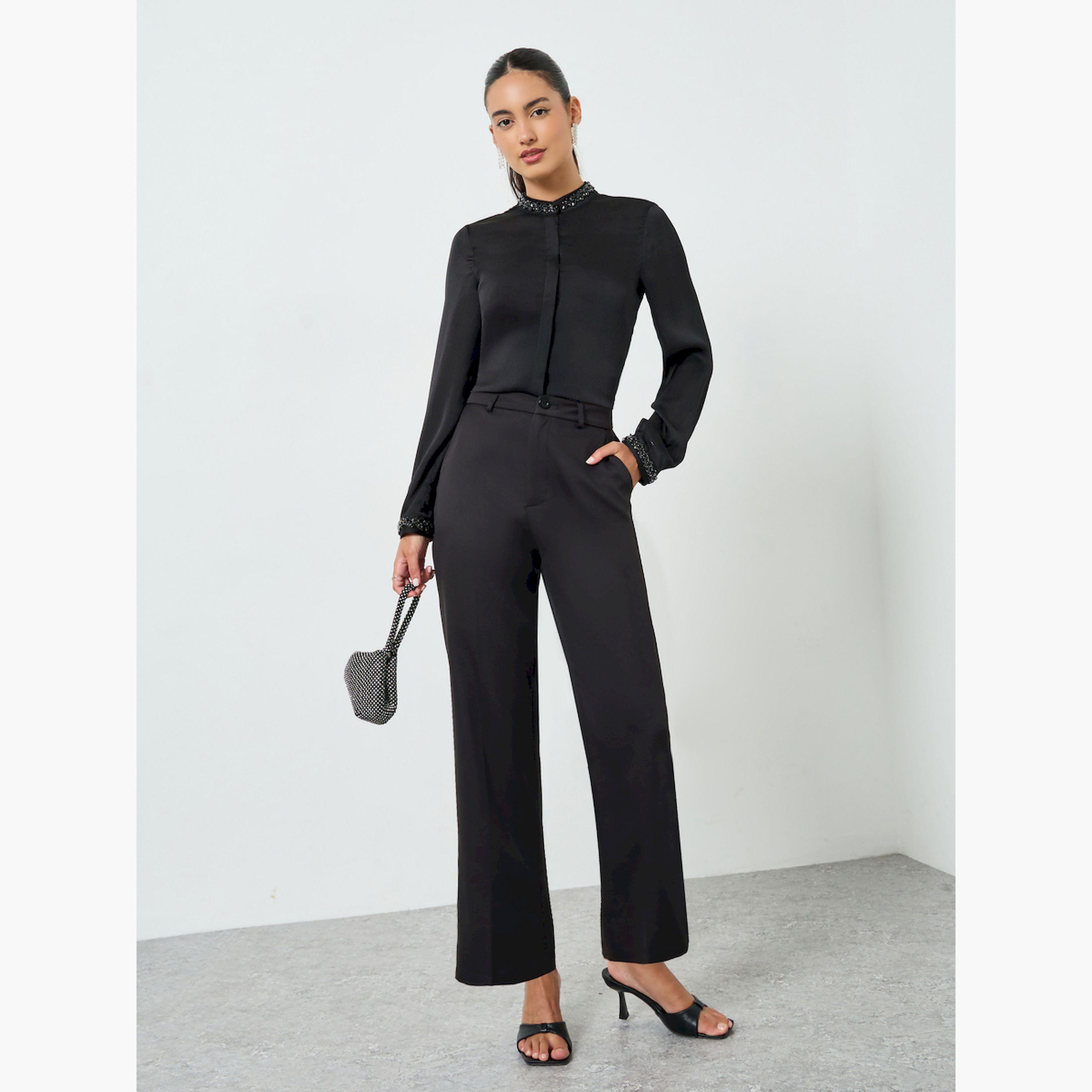 بنطال أسود خصر متوسط وقصة مدببة-women-clothing-bottoms-trousers-image-2