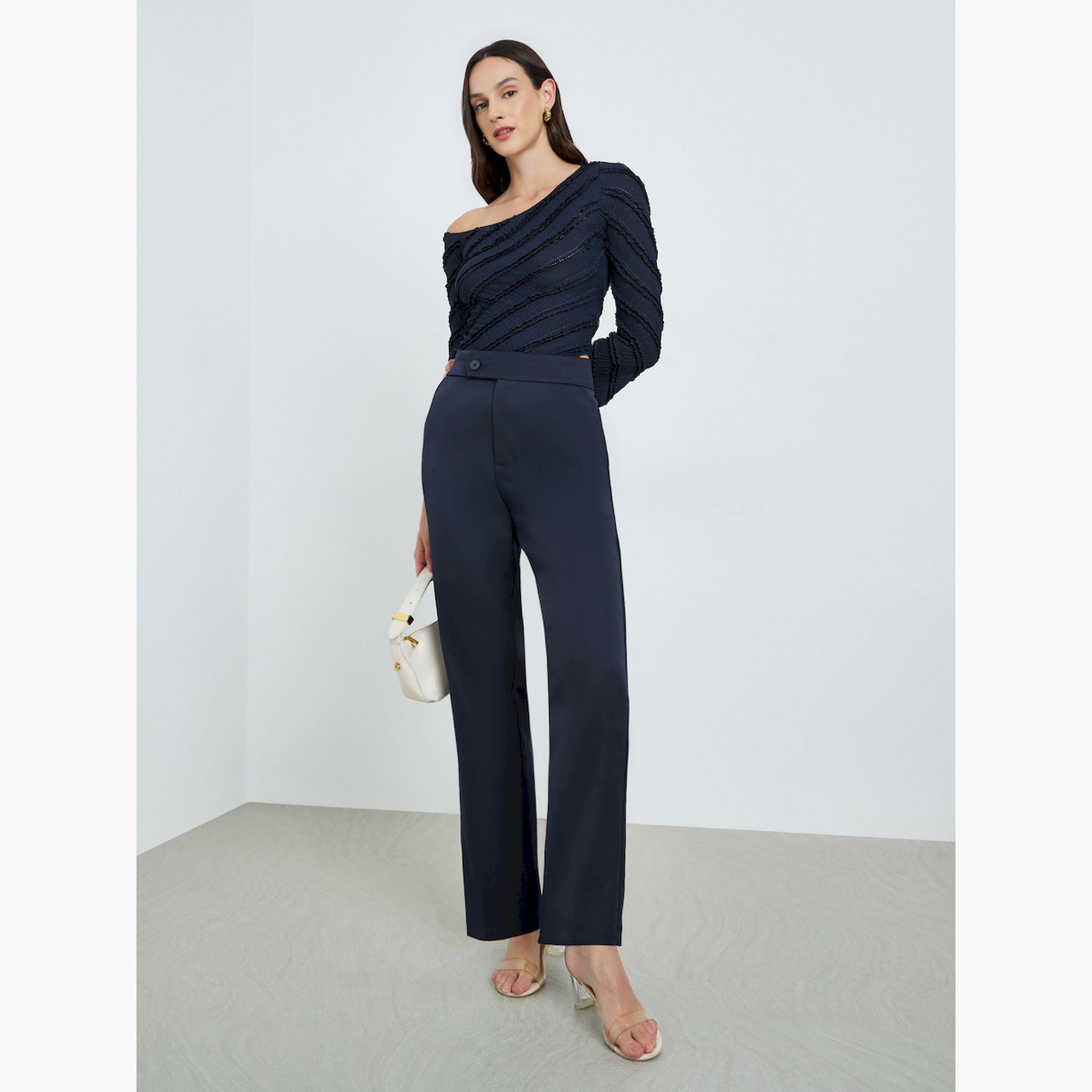 Take Two Navy Blue High Rise Straight Fit Trousers-women-clothing-bottoms-trousers-image-2