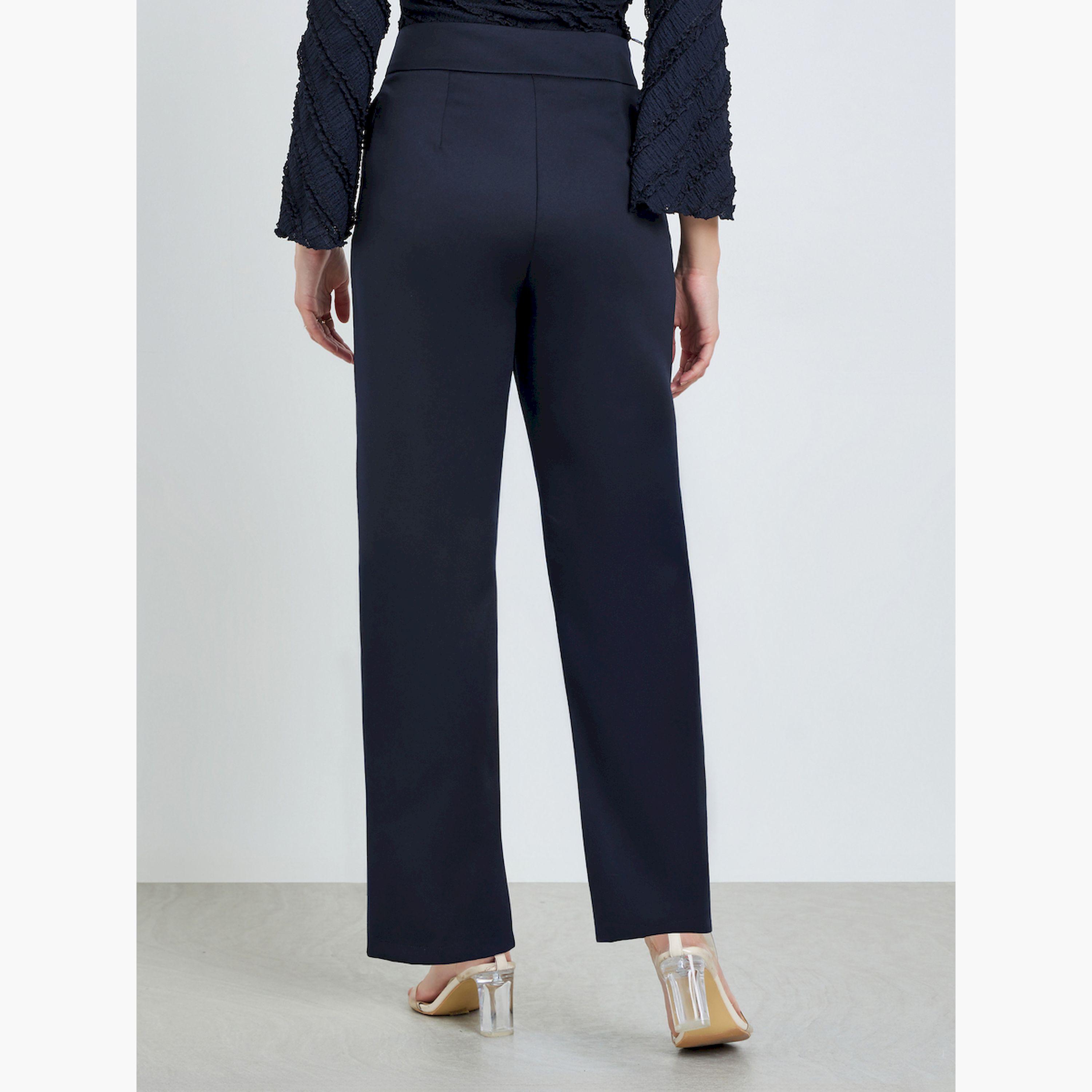 Take Two Navy Blue High Rise Straight Fit Trousers-women-clothing-bottoms-trousers-image-4