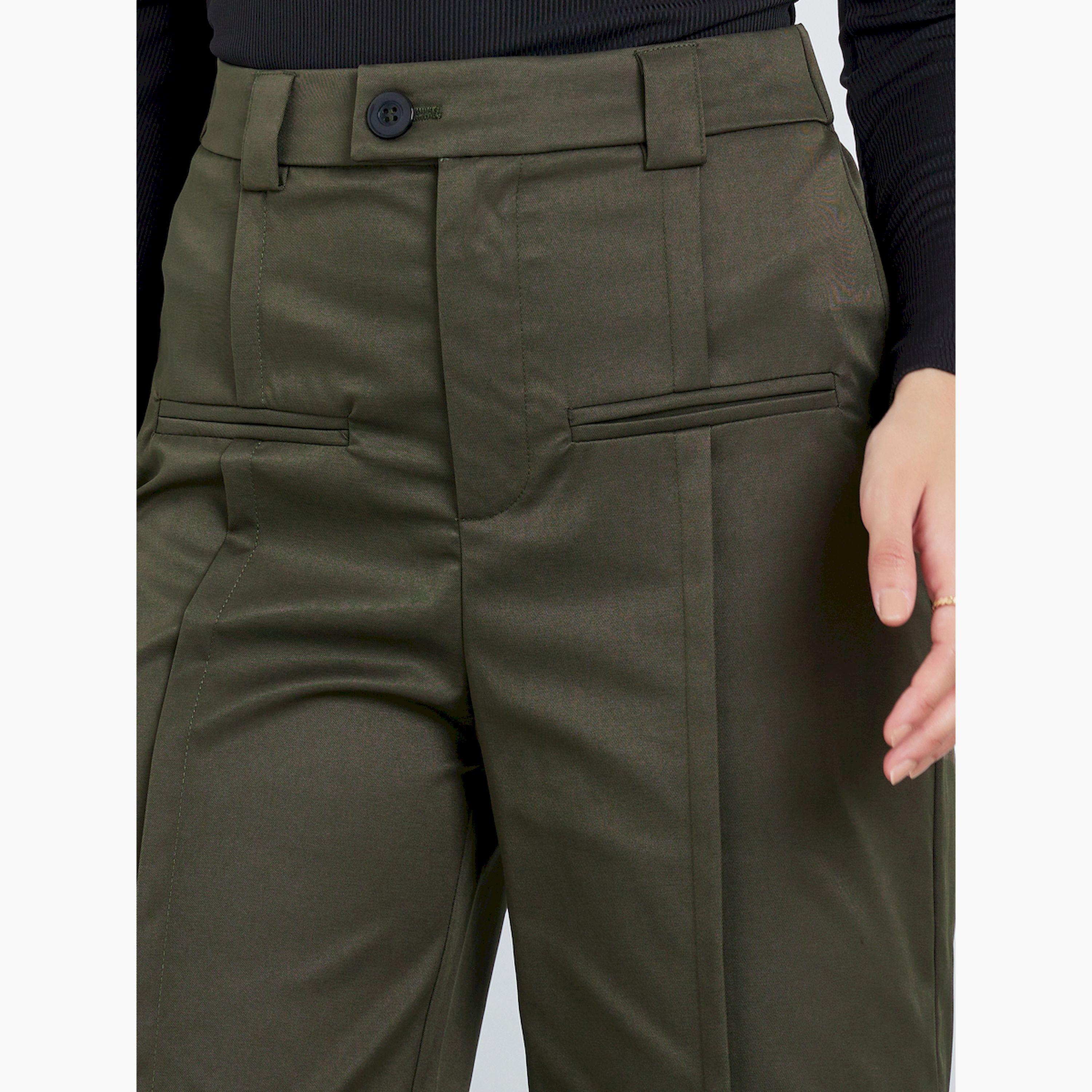 بنطال كاكي أرجل واسعة وتفاصيل بن تول-women-clothing-bottoms-trousers-image-3