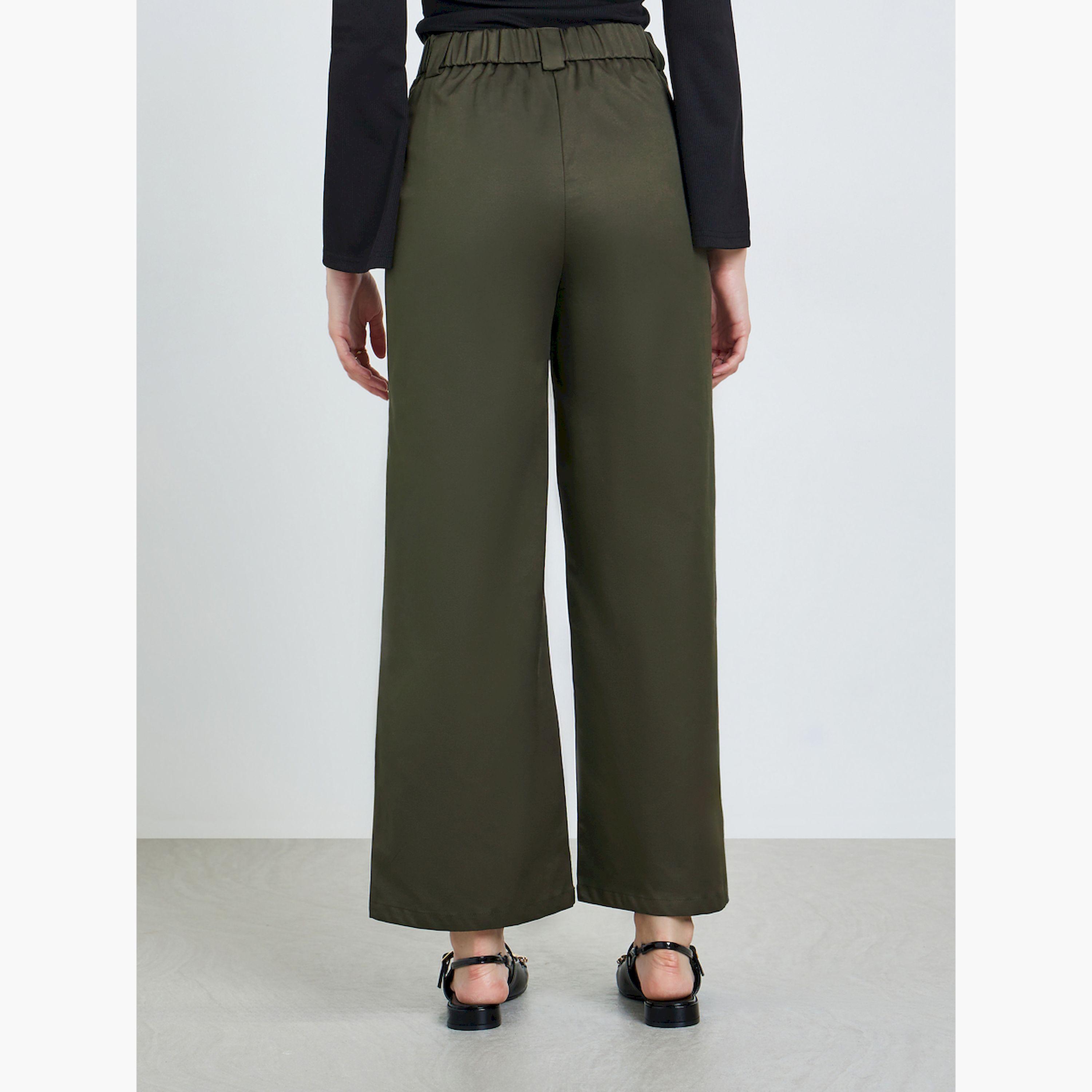 بنطال كاكي أرجل واسعة وتفاصيل بن تول-women-clothing-bottoms-trousers-image-4