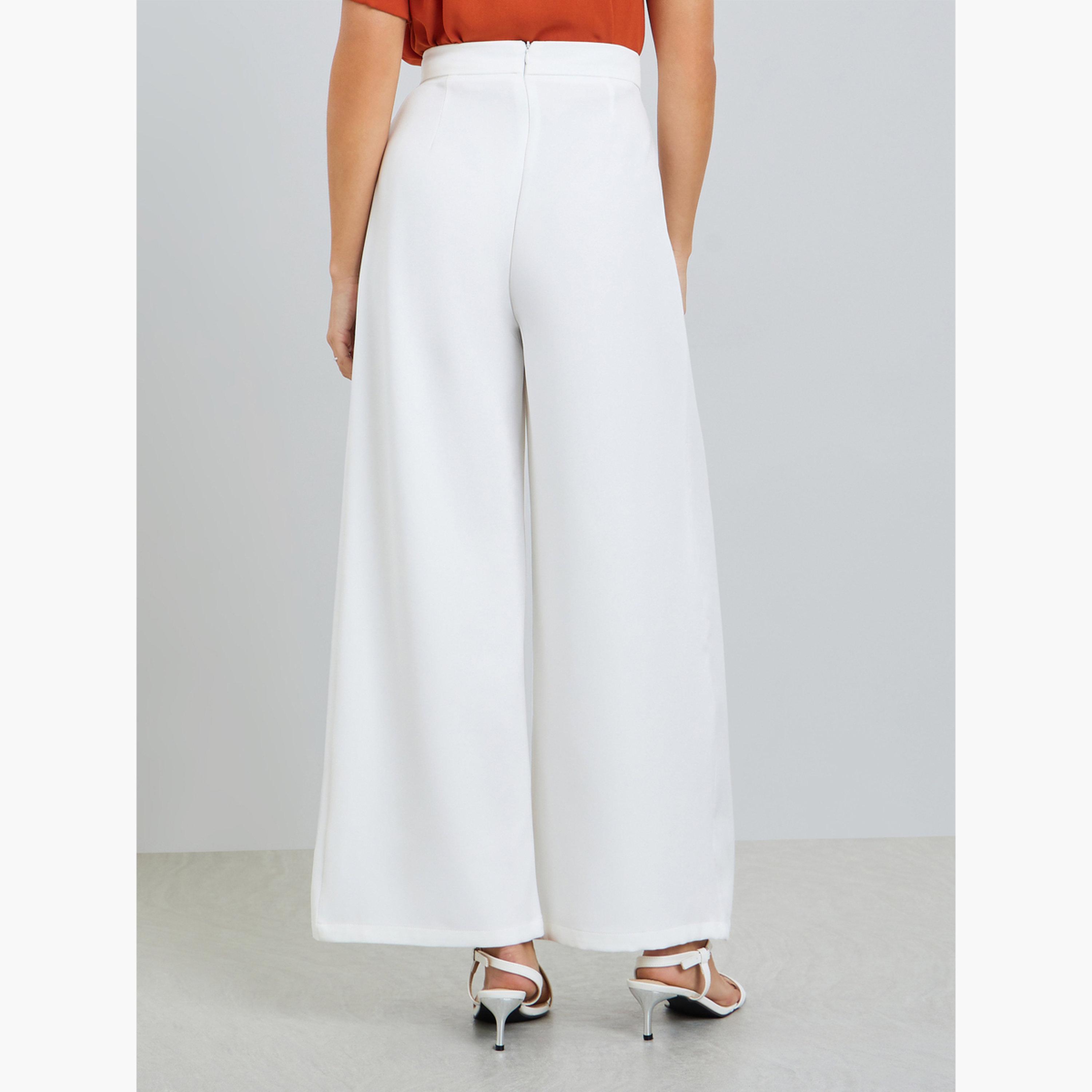 بنطال أبيض واسع الساق بتفاصيل كسرات-women-clothing-bottoms-trousers-image-3