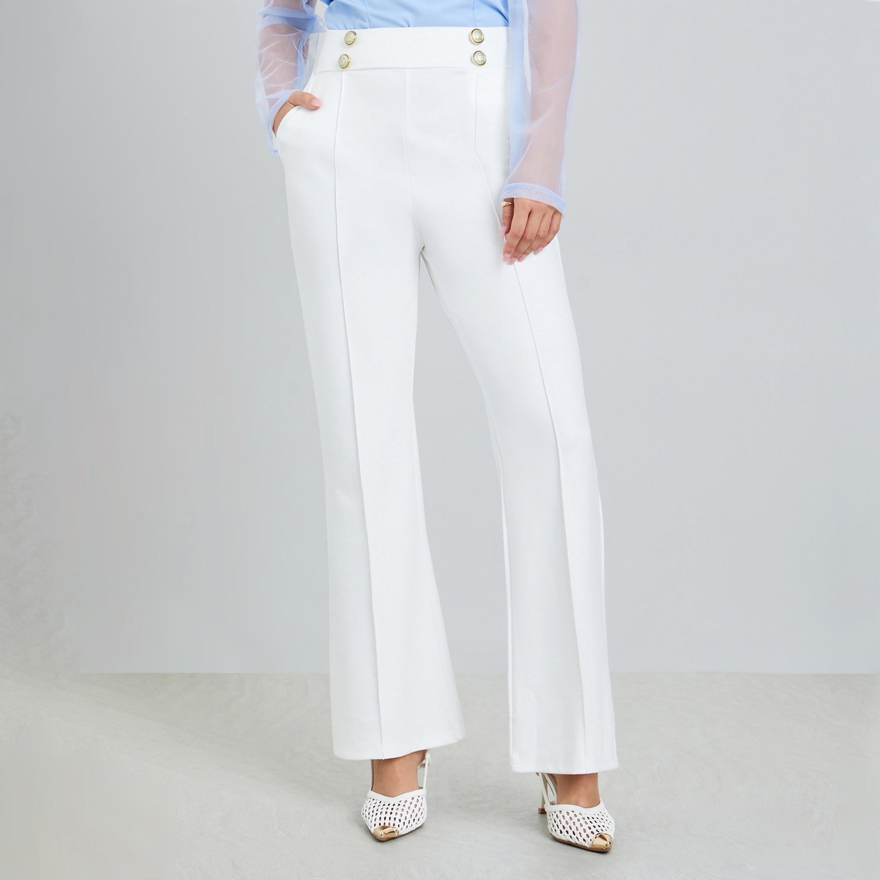 Take Two White Wide Leg Buttoned Trousers-women-clothing-bottoms-trousers-image-1