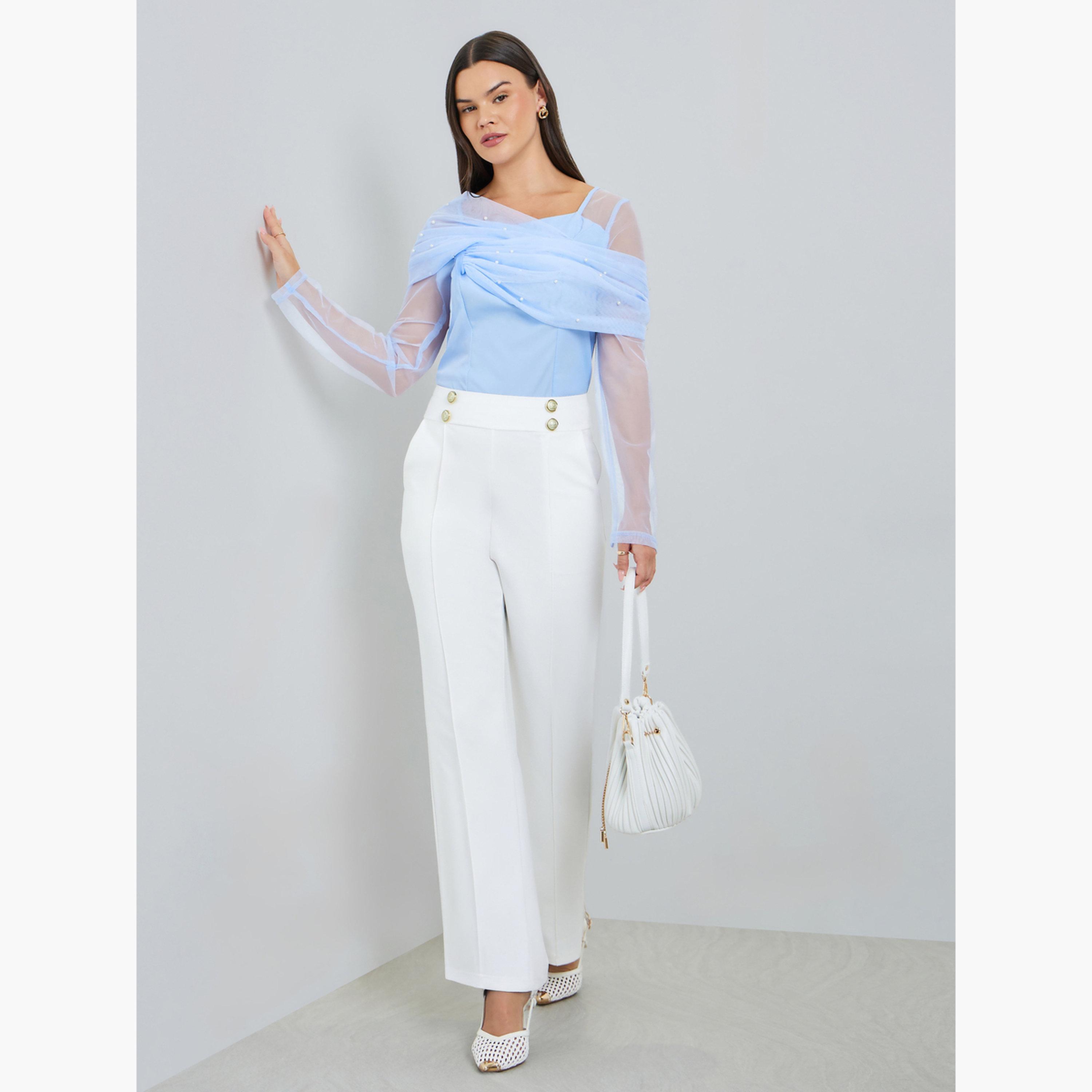 Take Two White Wide Leg Buttoned Trousers-women-clothing-bottoms-trousers-image-2