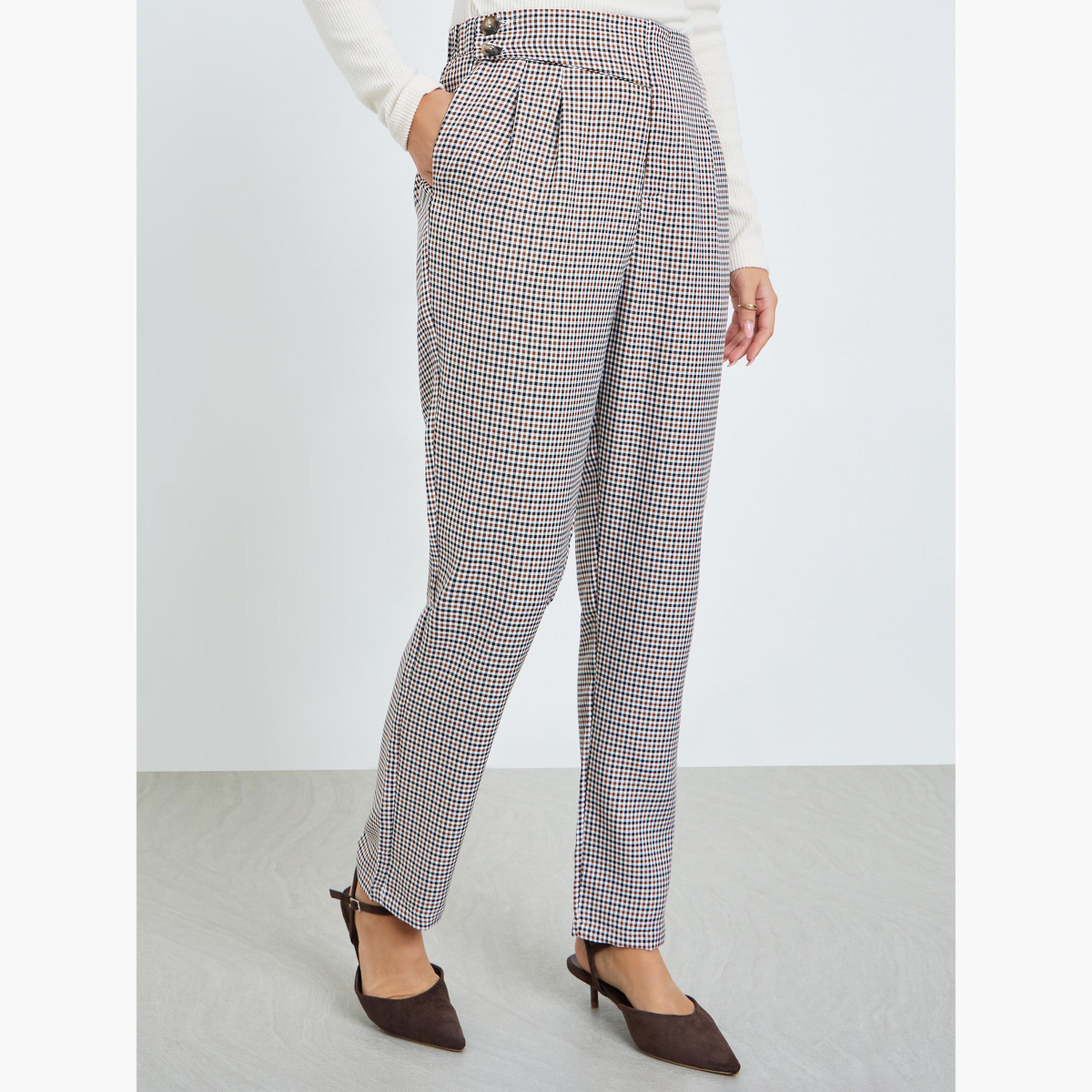 بنطال كاروهات بقصة ضيقة من الأسفل-women-clothing-bottoms-trousers-image-1