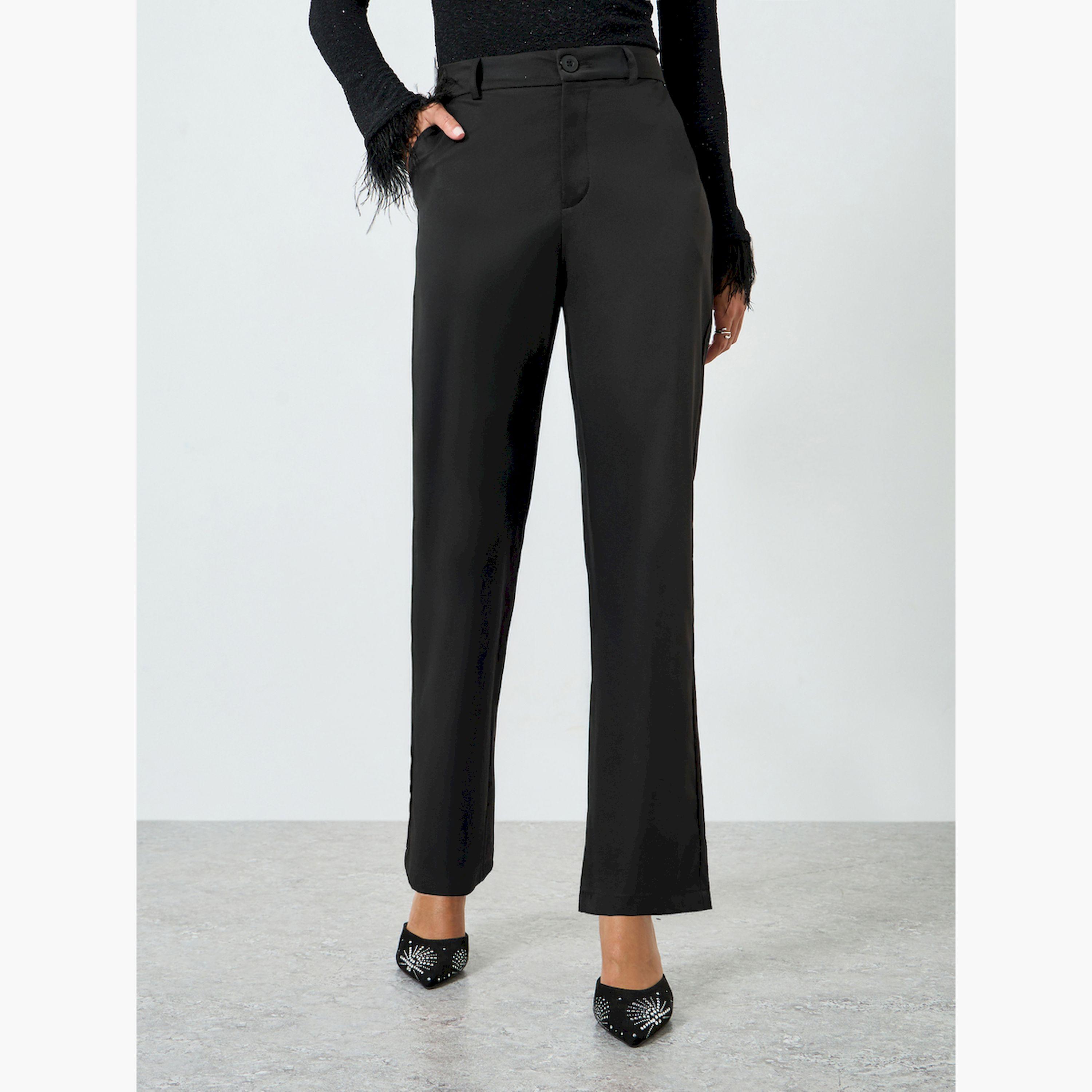 بنطال أسود خصر متوسط وقصة مدببة-women-clothing-bottoms-trousers-image-1