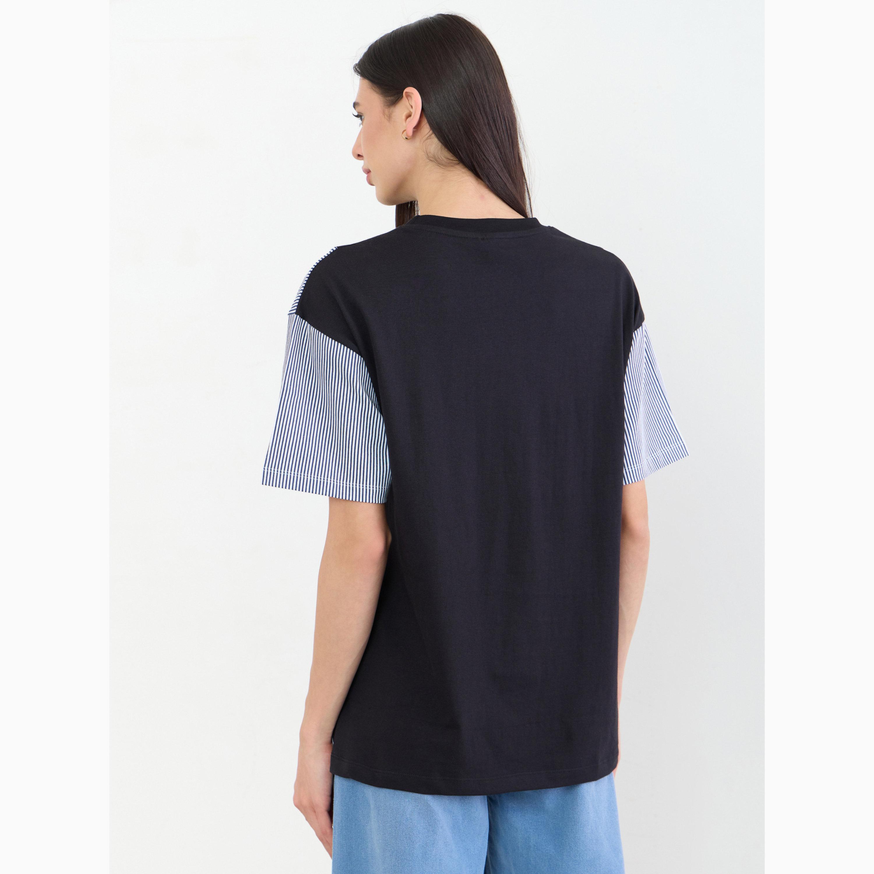 Styli Black Oversized Slogan Printed 100% Cotton T-Shirt-women-clothing-tshirts-image-3