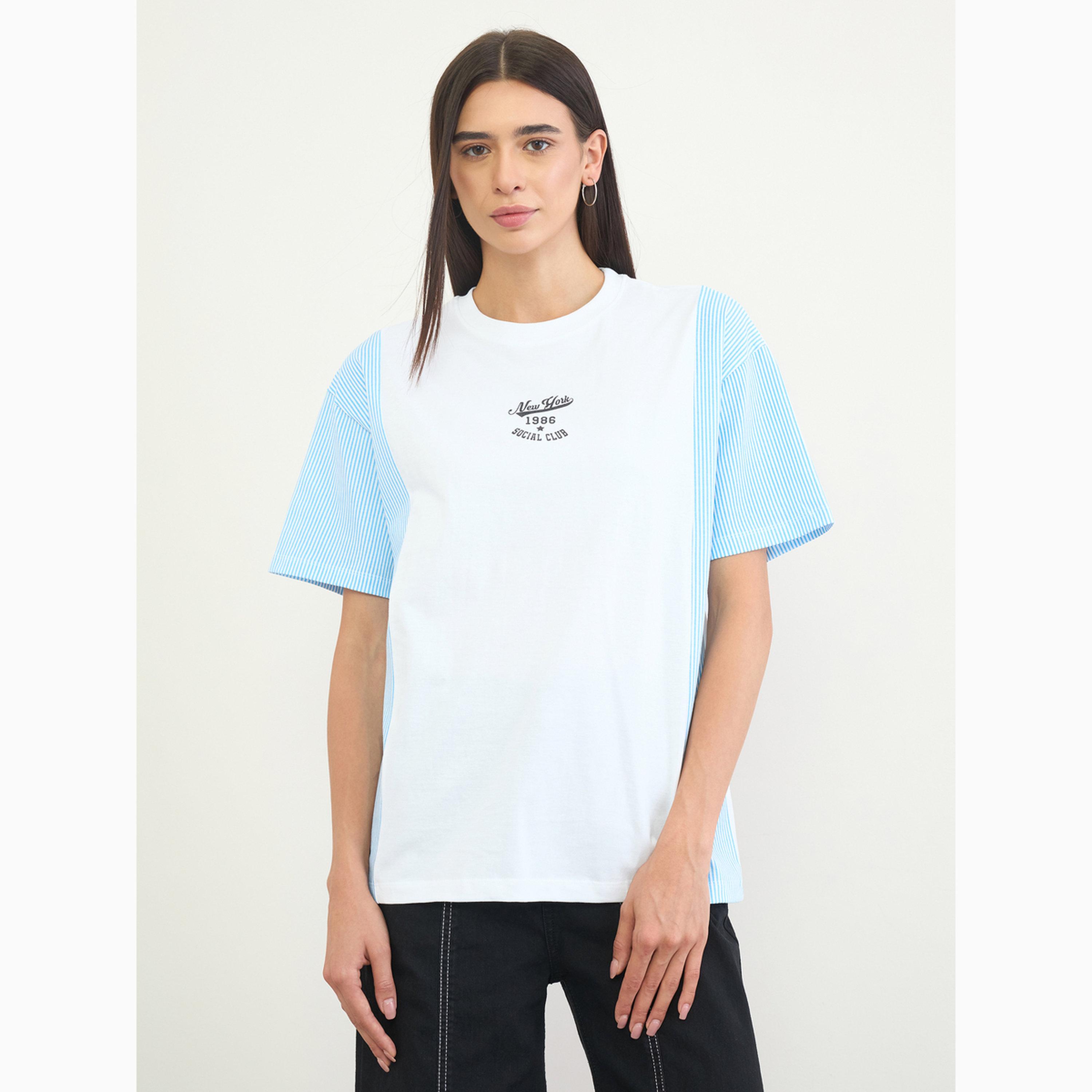 Styli White Oversized Slogan Printed 100% Cotton T-Shirt-women-clothing-tshirts-image-3