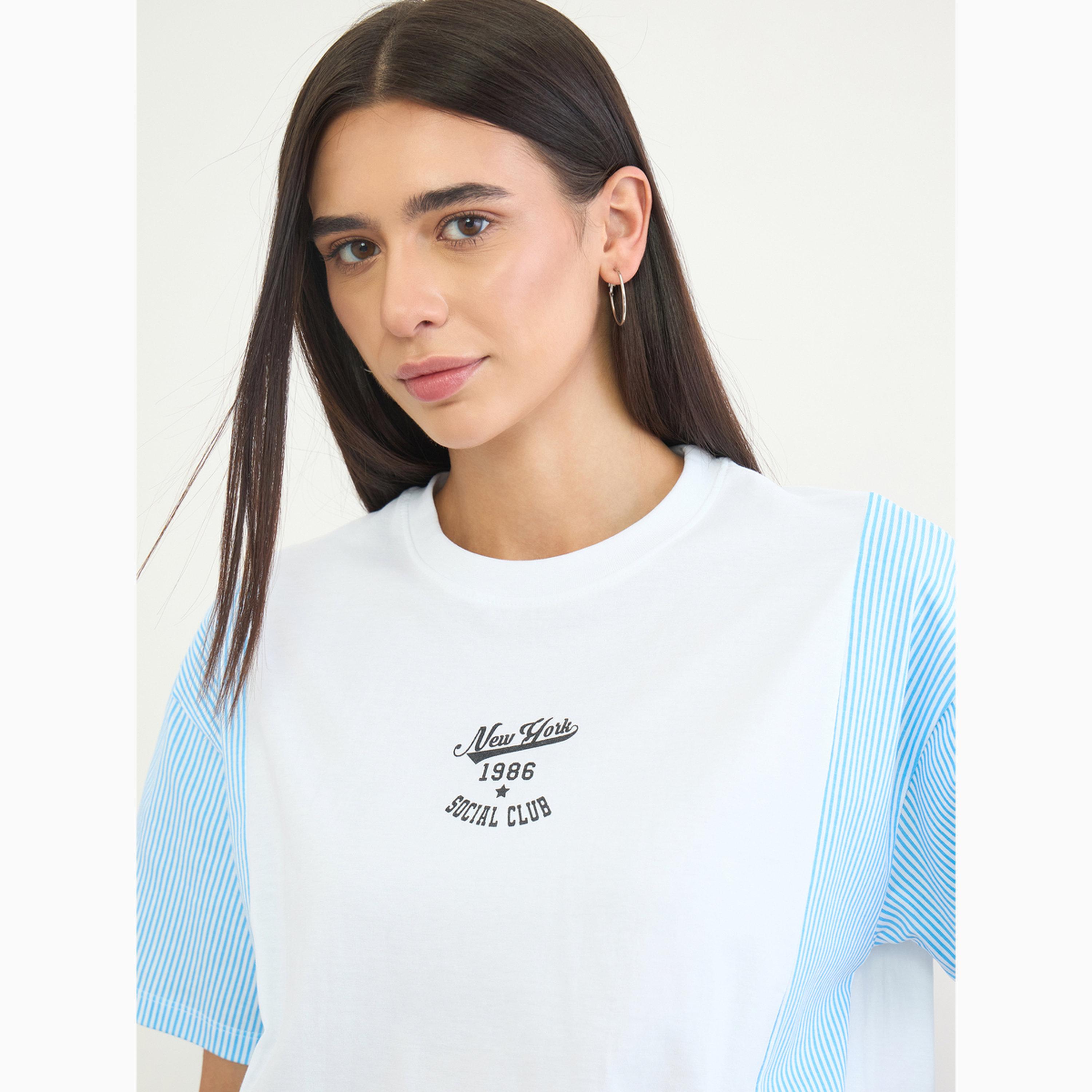 Styli White Oversized Slogan Printed 100% Cotton T-Shirt-women-clothing-tshirts-image-4