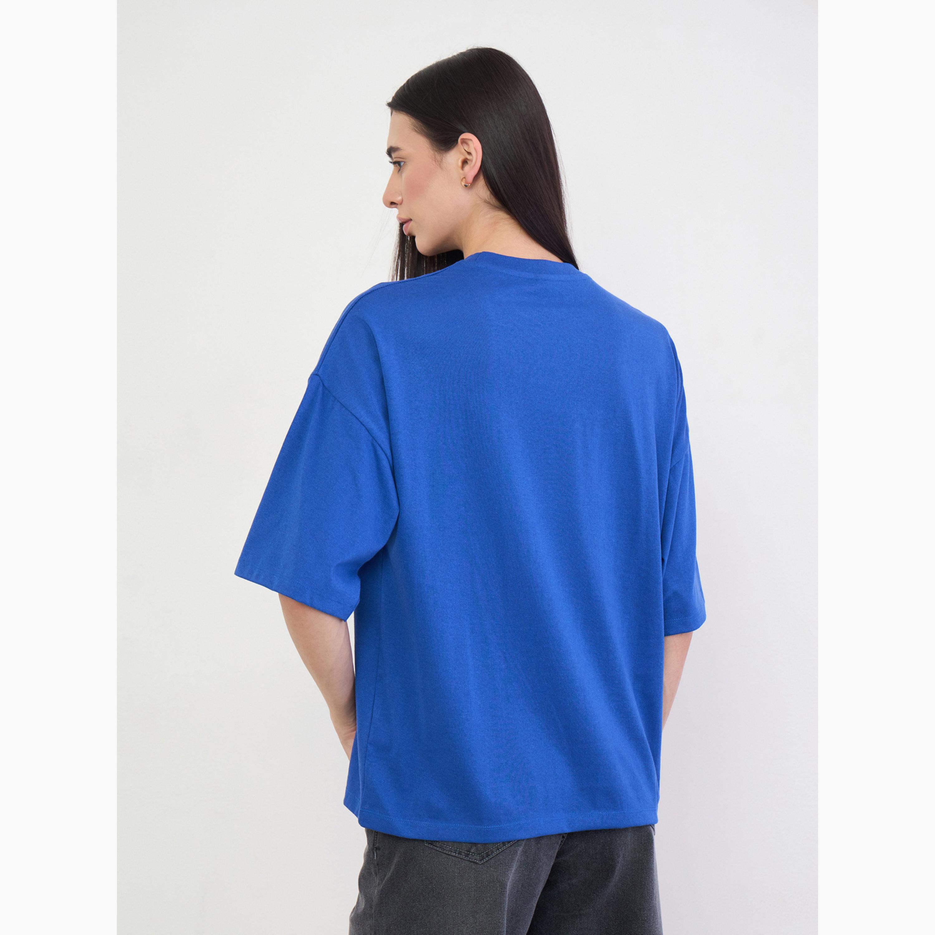 Styli Blue Oversized NY Print T-Shirt with Embroidery-women-clothing-tshirts-image-5