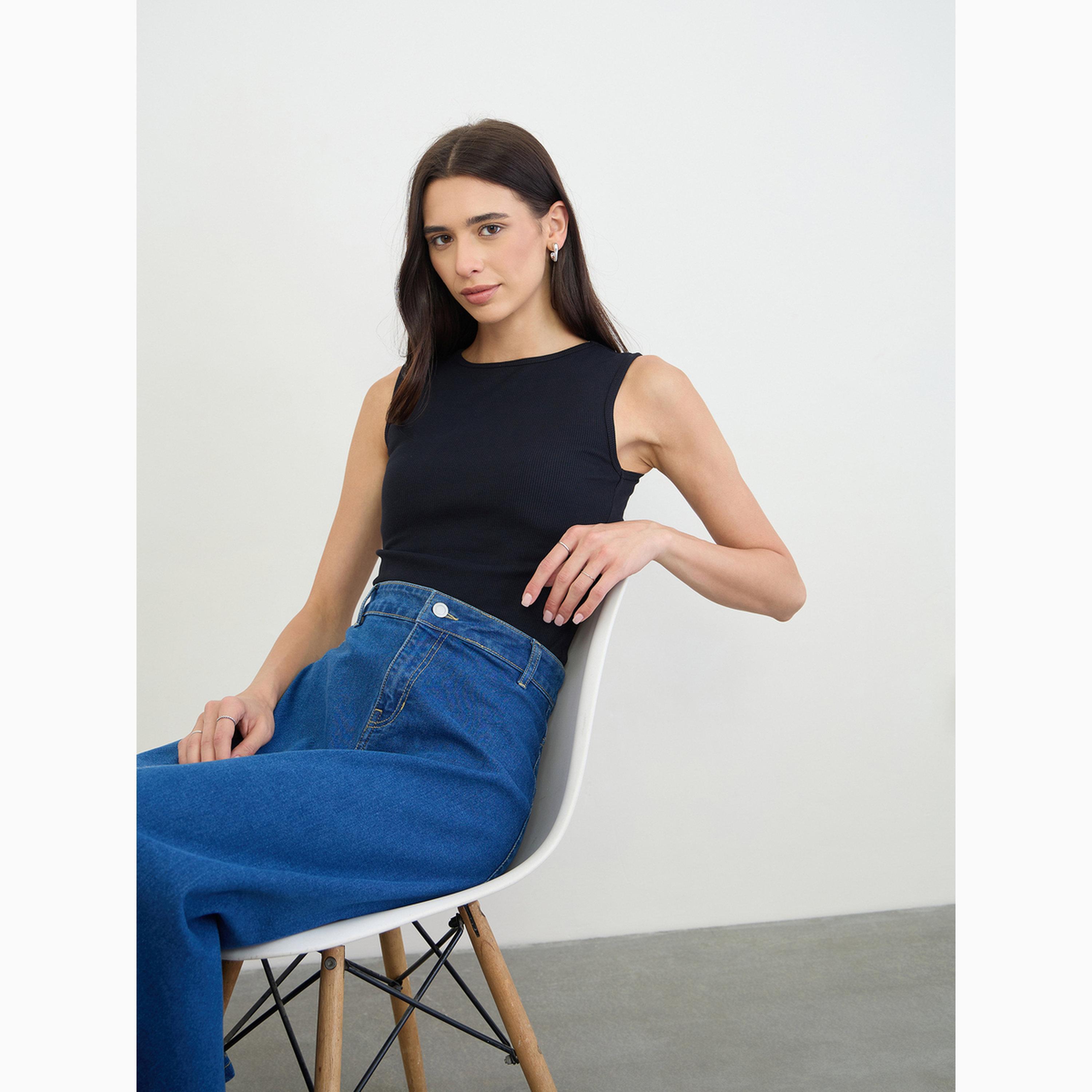 Styli Black Sleeveless Boat Neck Tank Top-women-clothing-tshirts-image-3