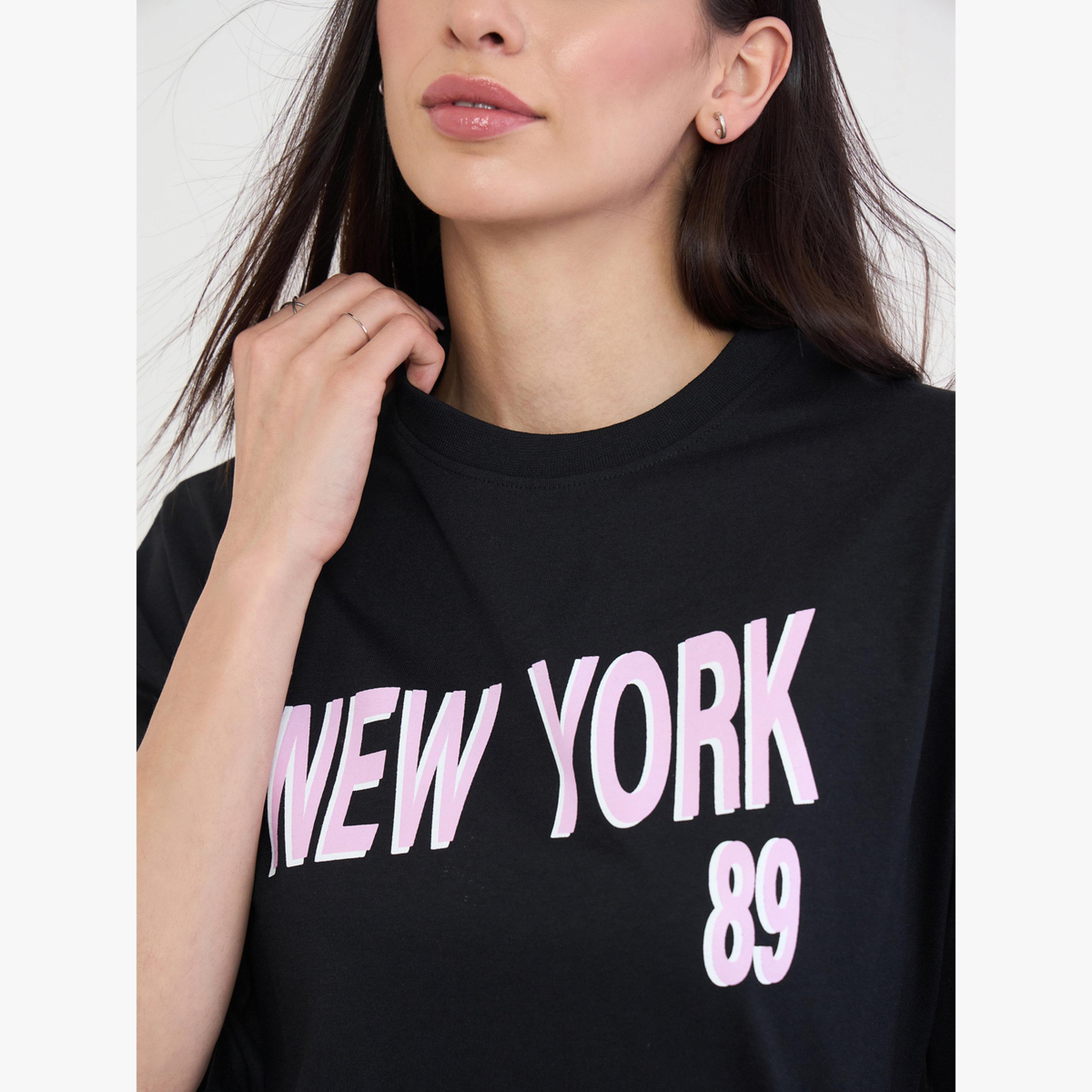 Styli Black Oversized Slogan Print T-Shirt-women-clothing-tshirts-image-5