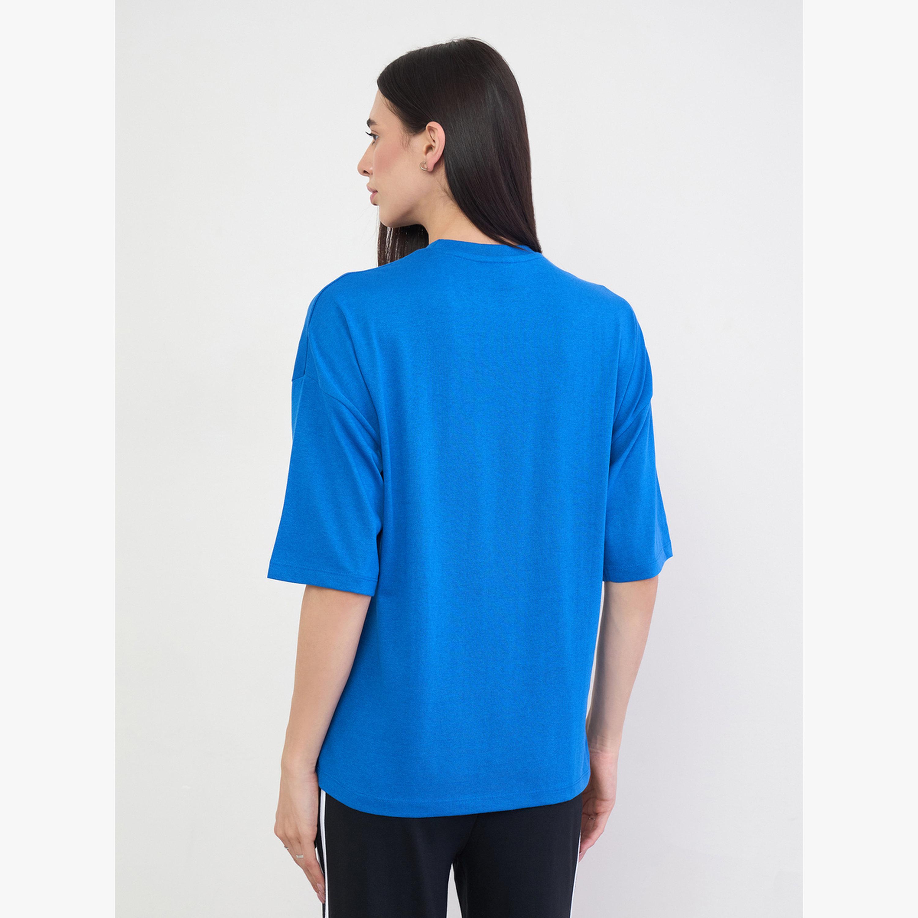 Styli Blue Oversized Slogan Print T-Shirt-women-clothing-tshirts-image-4
