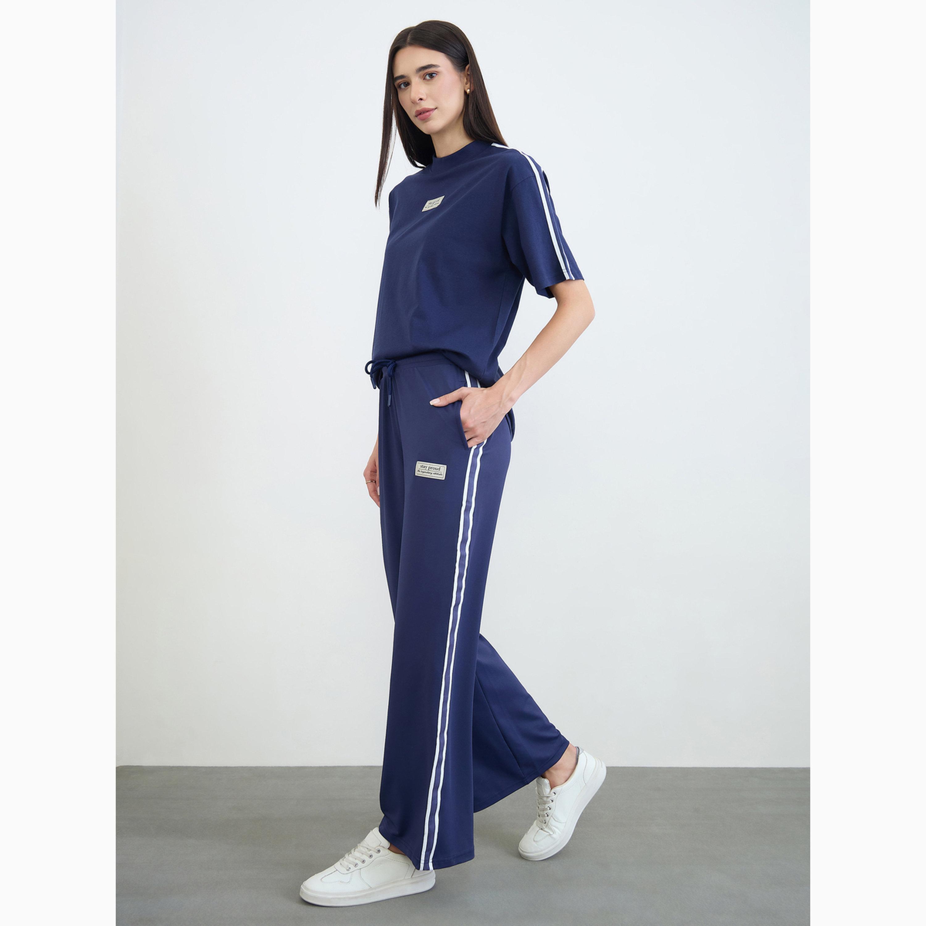 Styli Navy Blue Badge Detail Oversized T-Shirt-women-clothing-tshirts-image-2