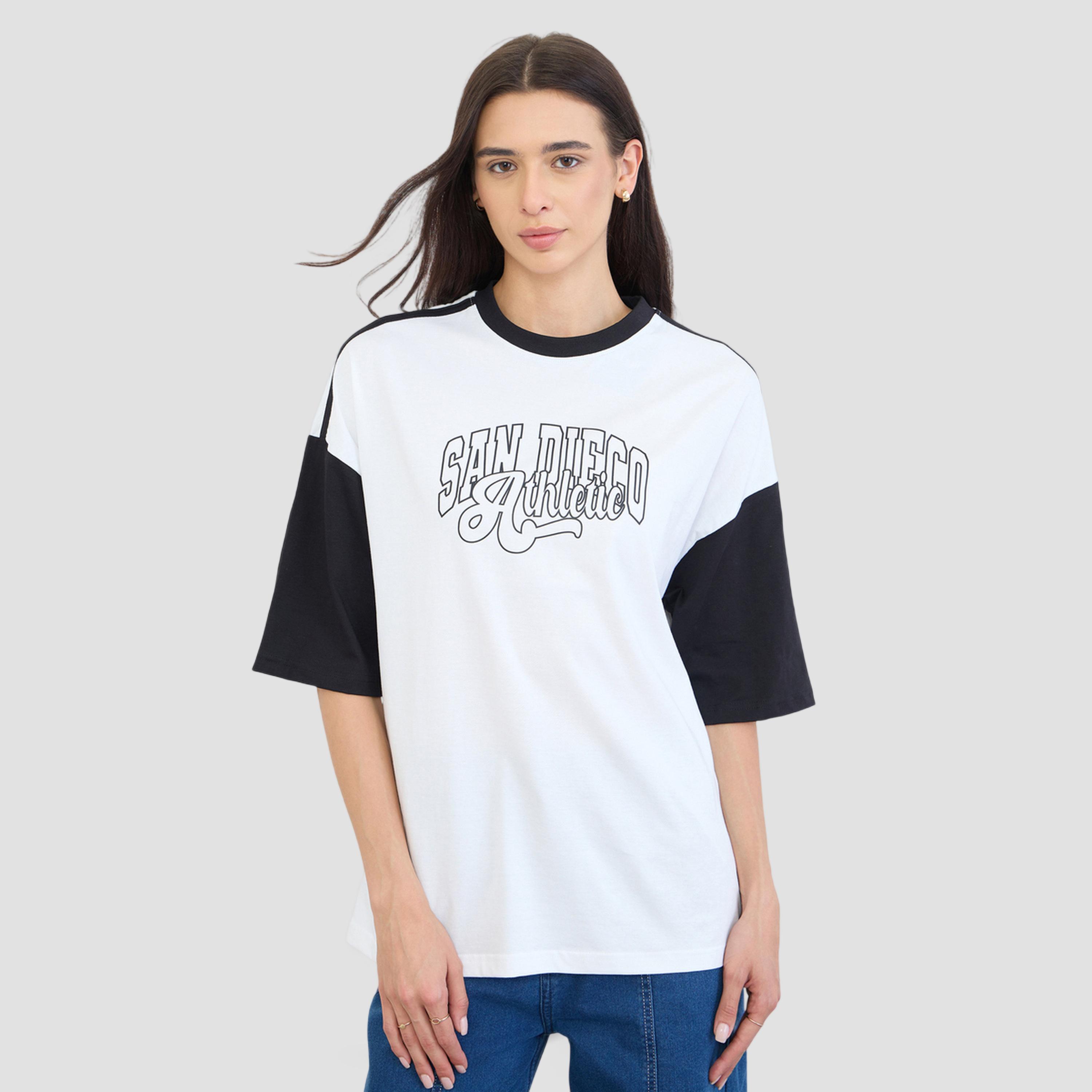 Styli White Oversized Color Block Printed T-Shirt-women-clothing-tshirts-image-1