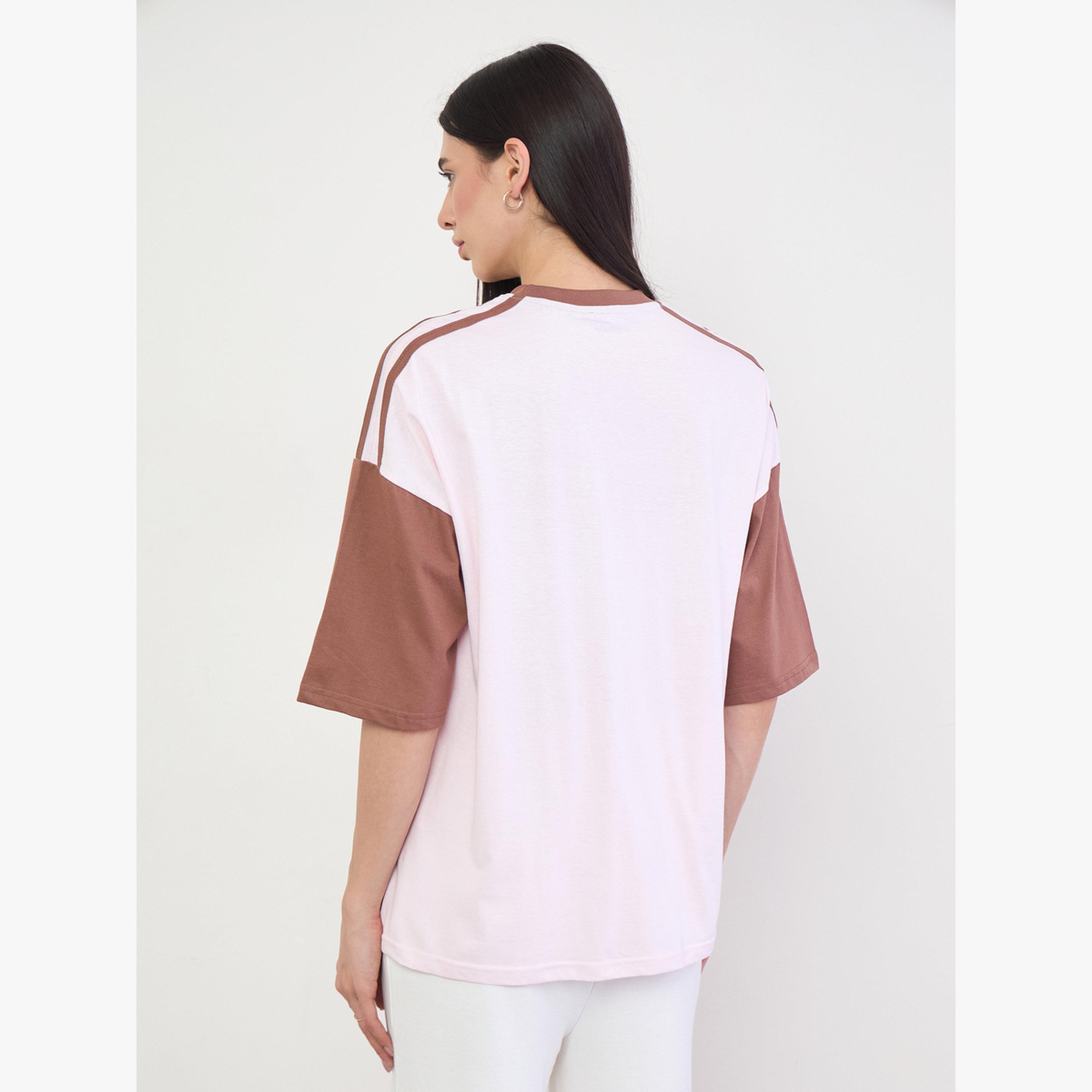 Styli Pink Oversized Color Block Printed T-Shirt-women-clothing-tshirts-image-4