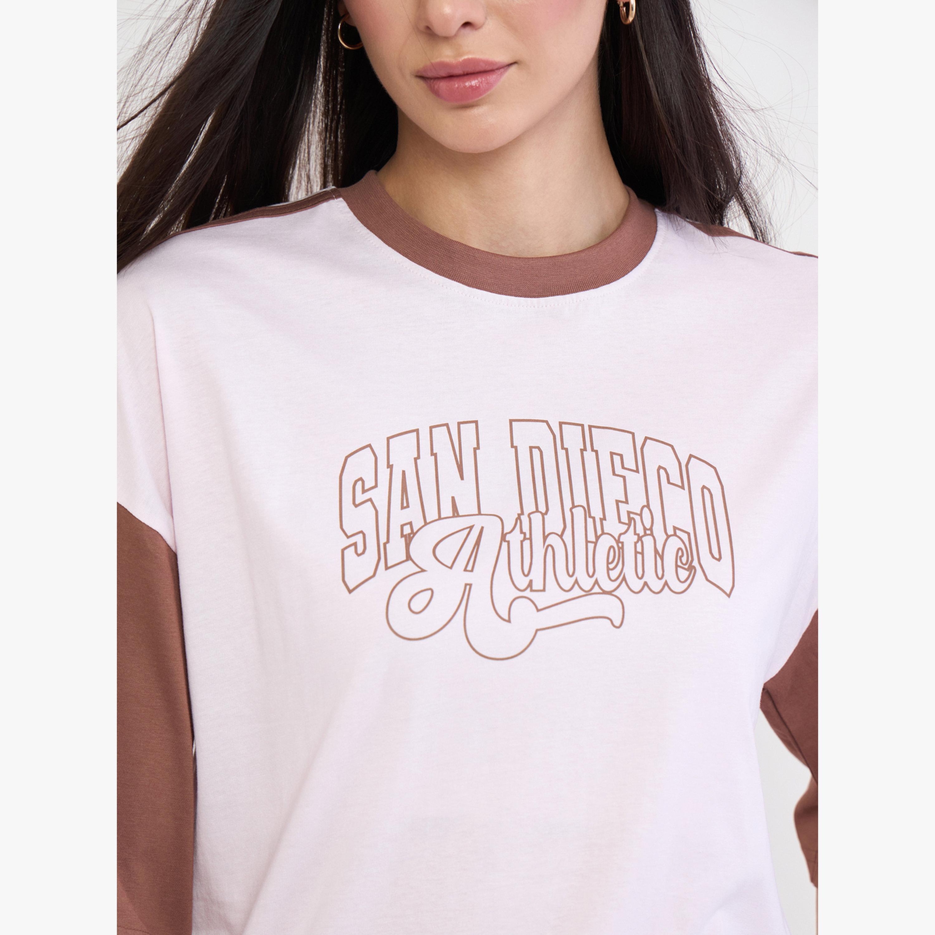 Styli Pink Oversized Color Block Printed T-Shirt-women-clothing-tshirts-image-5