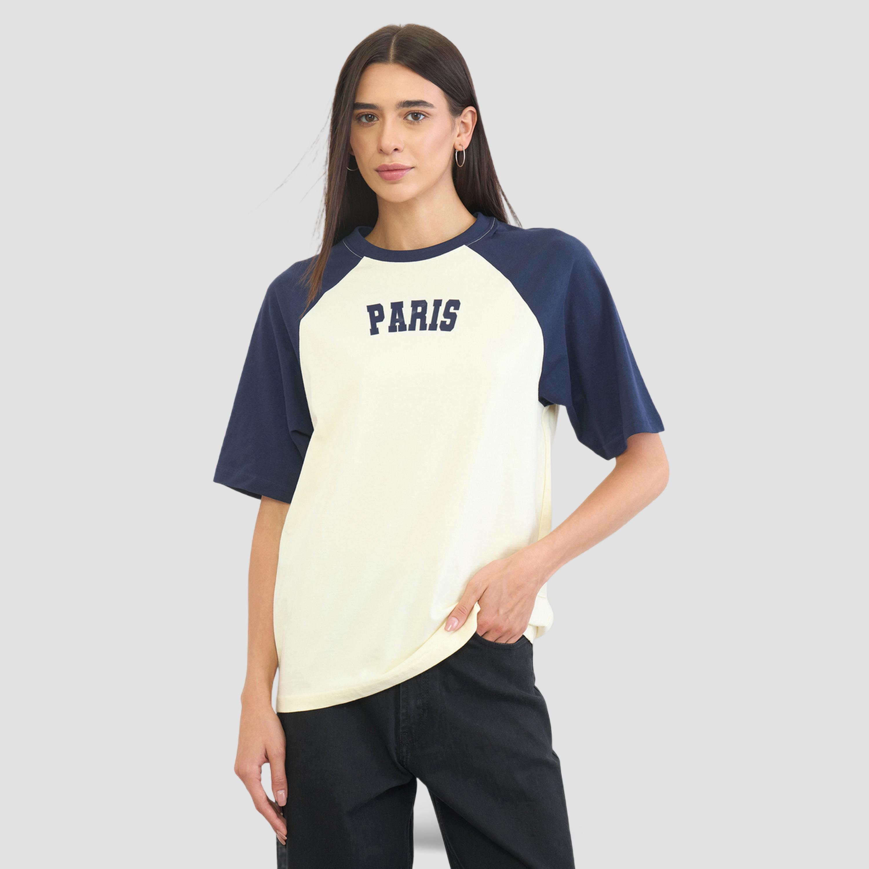 تيشيرت بأكمام راجلان وقصة فضفاضة وطبعة كتابة-women-clothing-tshirts-image-1