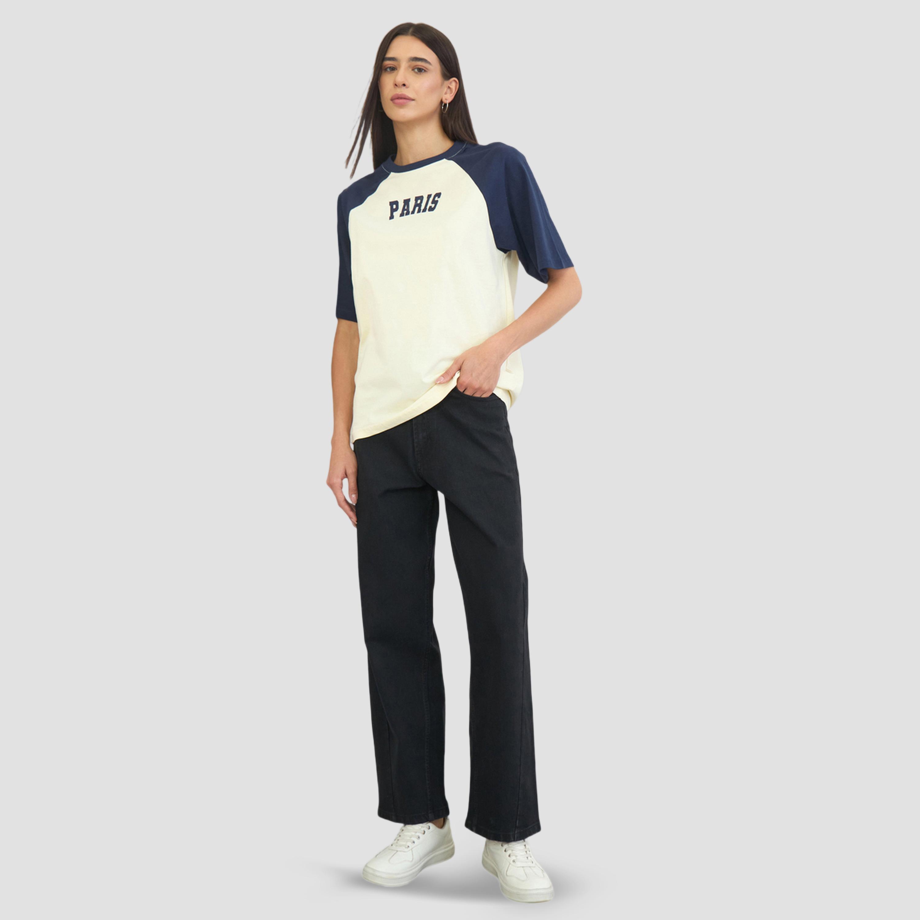 Styli Cream Text Print Oversized Raglan Sleeve T-Shirt-women-clothing-tshirts-image-2